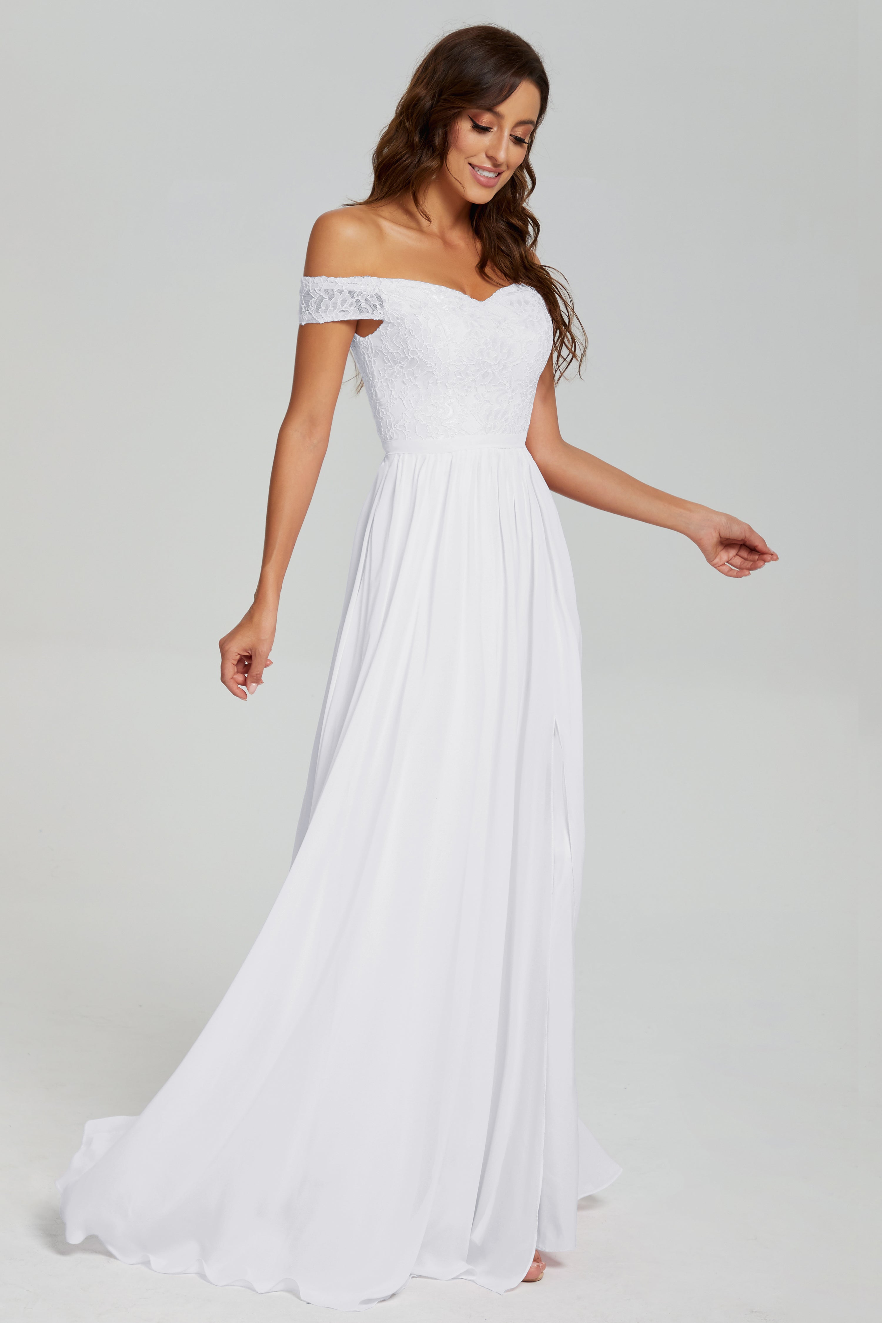 A-line Split Off the Shoulder Prom Dresses