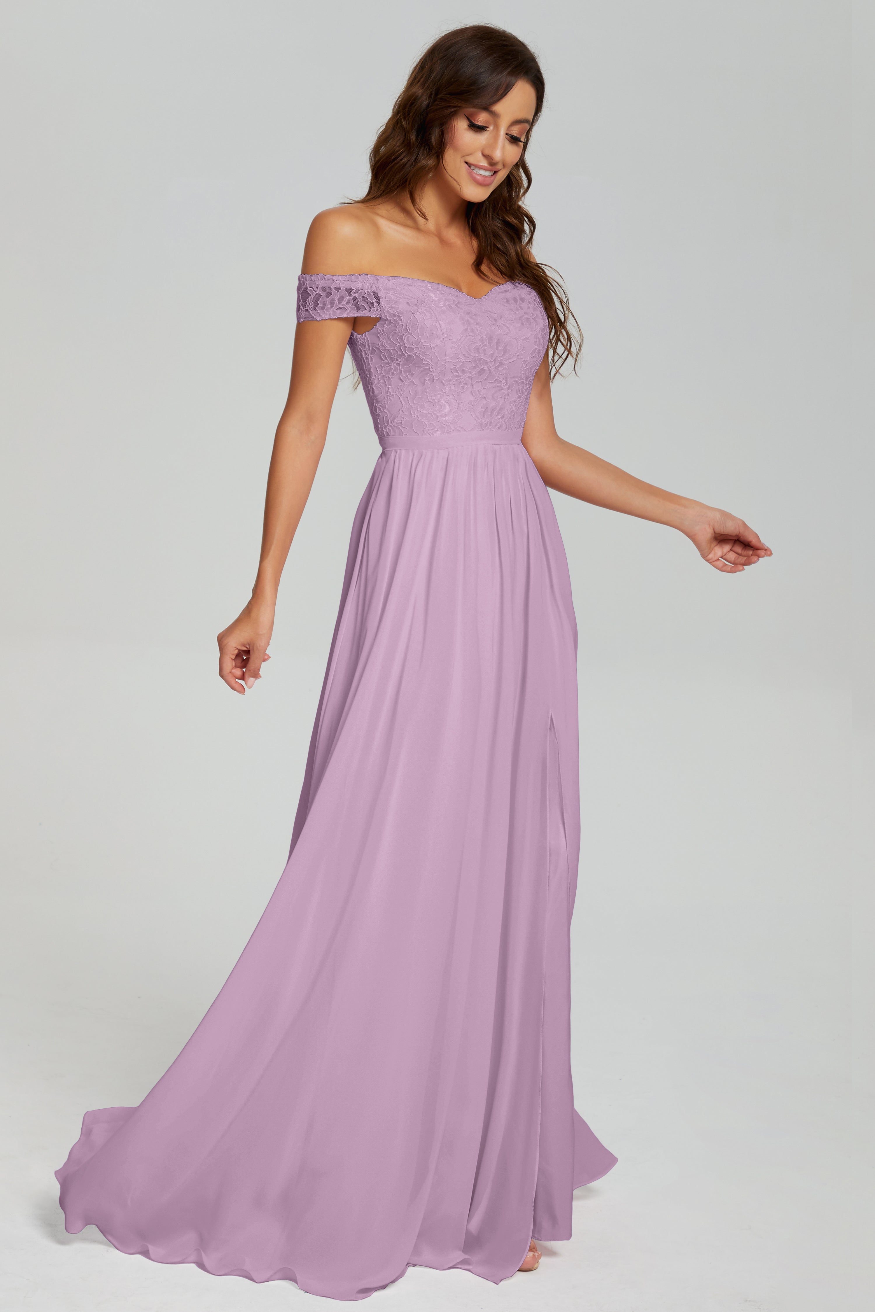 A-line Split Off the Shoulder Prom Dresses