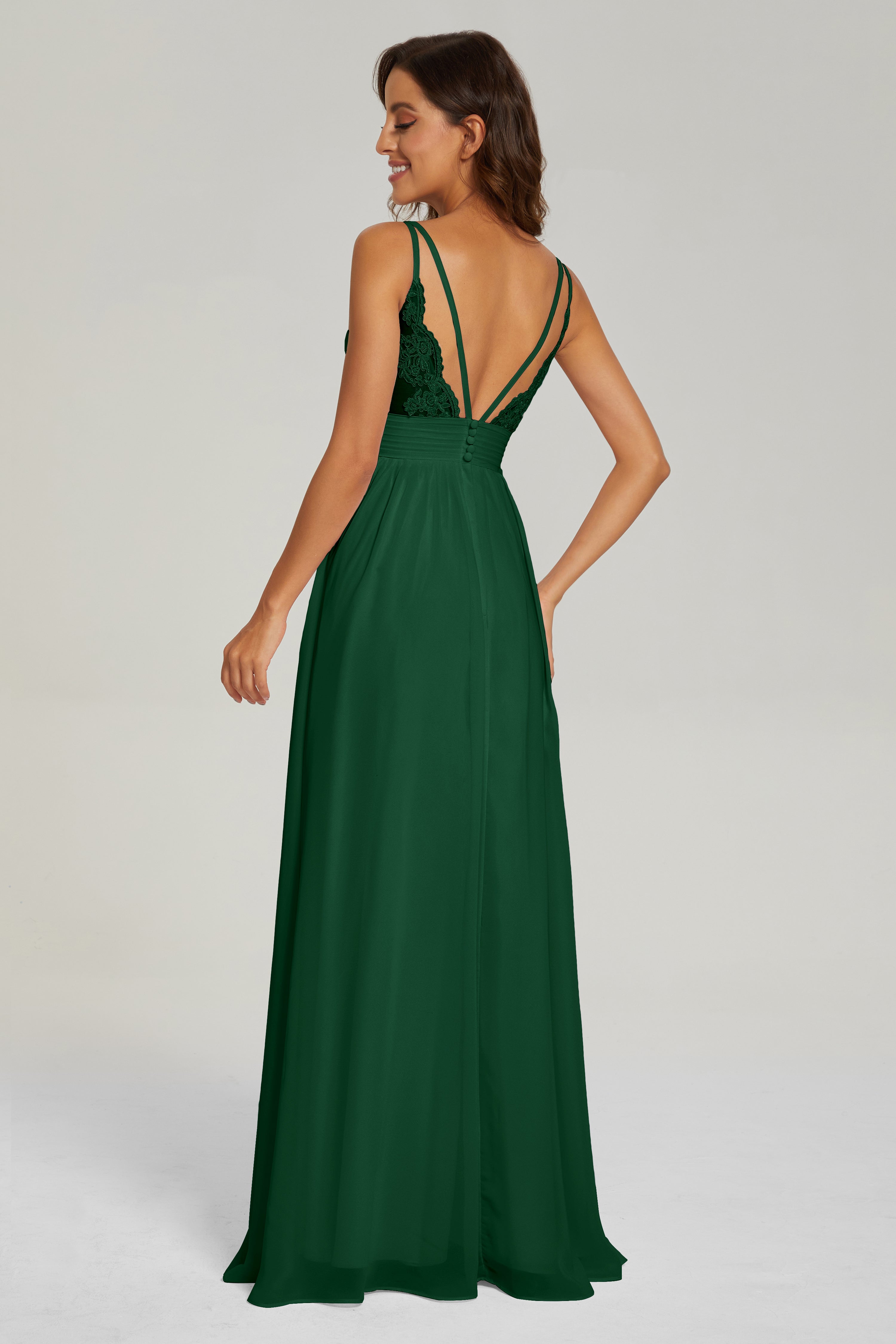 A-line V Neck Pleating Long Chiffon Prom Dresses