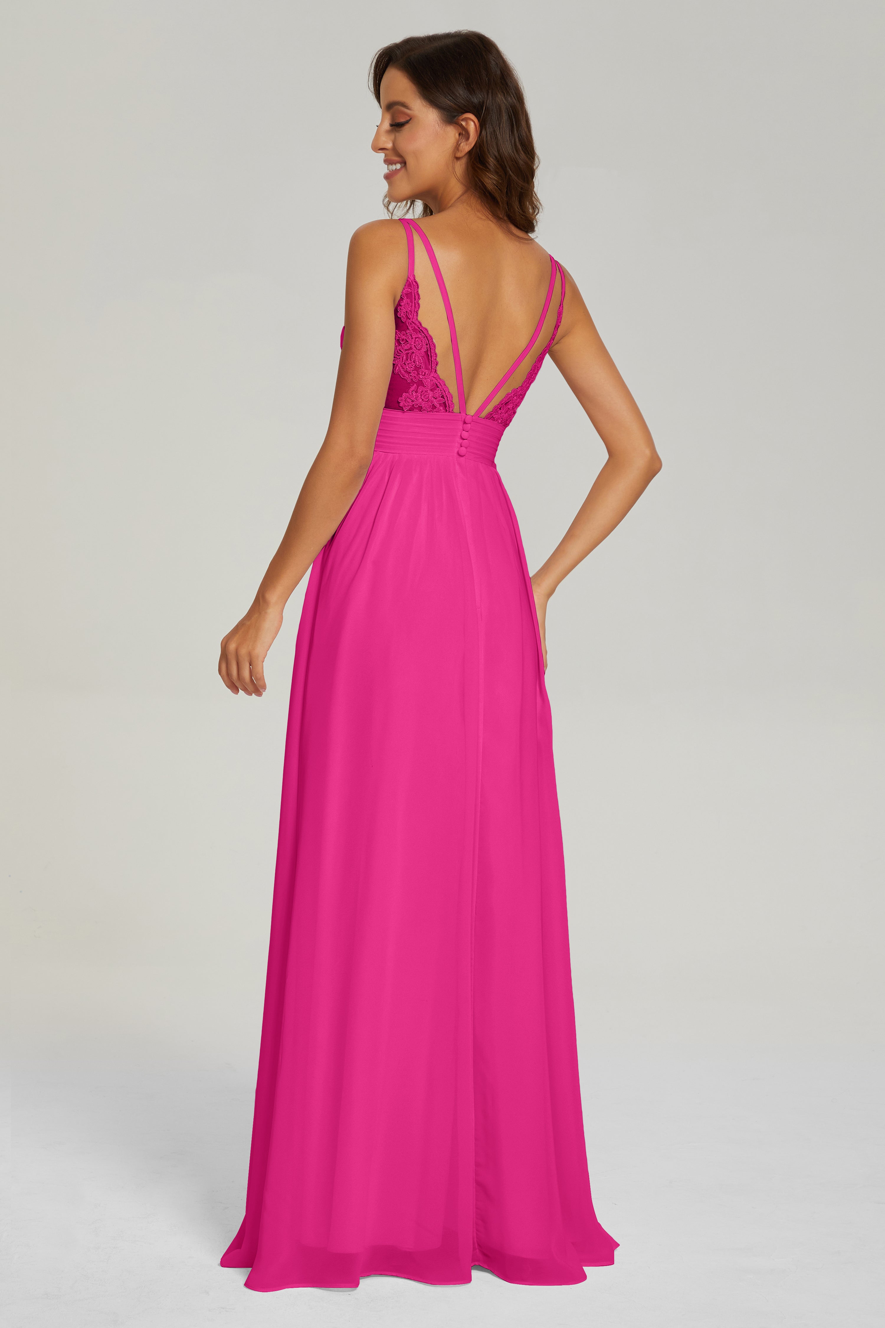 A-line V Neck Pleating Long Chiffon Prom Dresses