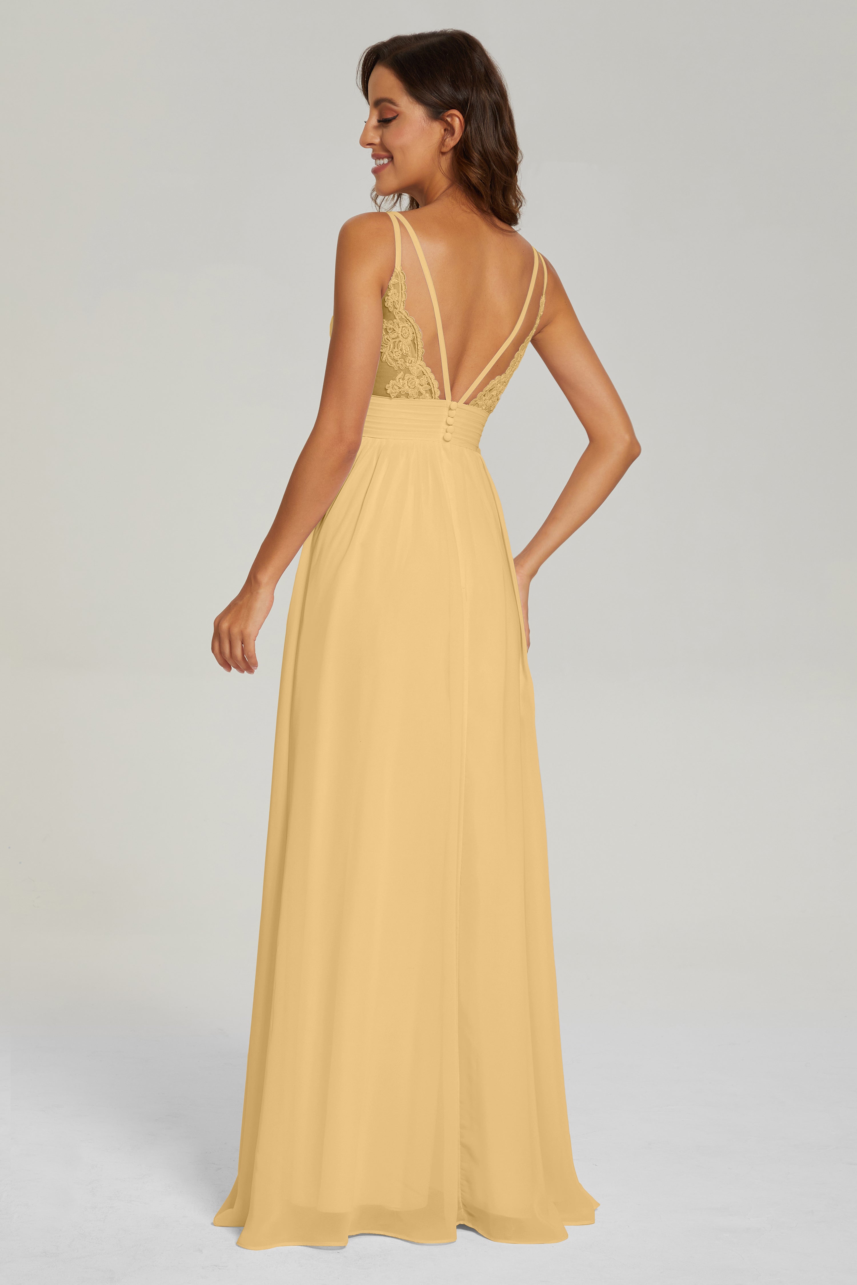 A-line V Neck Pleating Long Chiffon Prom Dresses