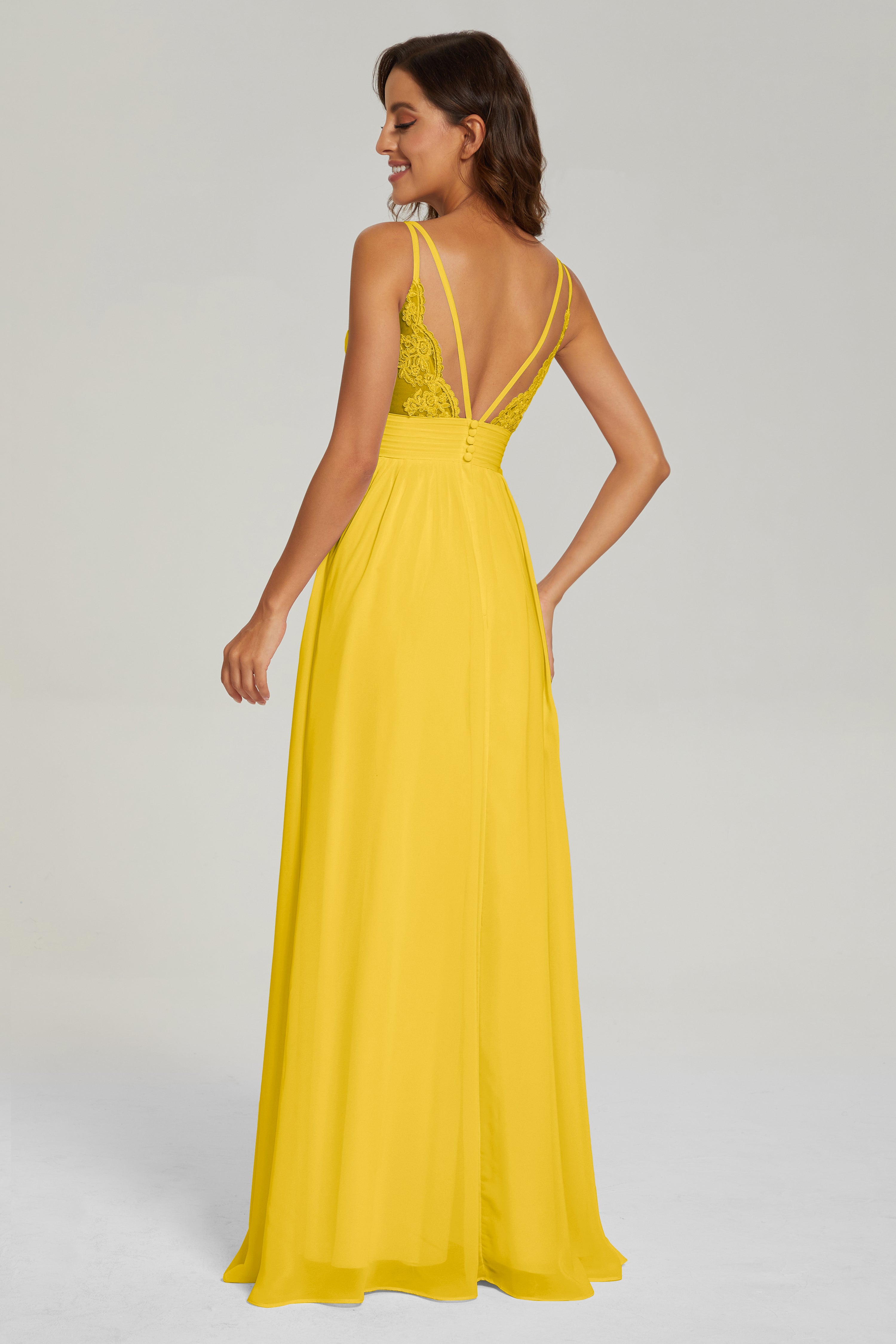 A-line V Neck Pleating Long Chiffon Prom Dresses