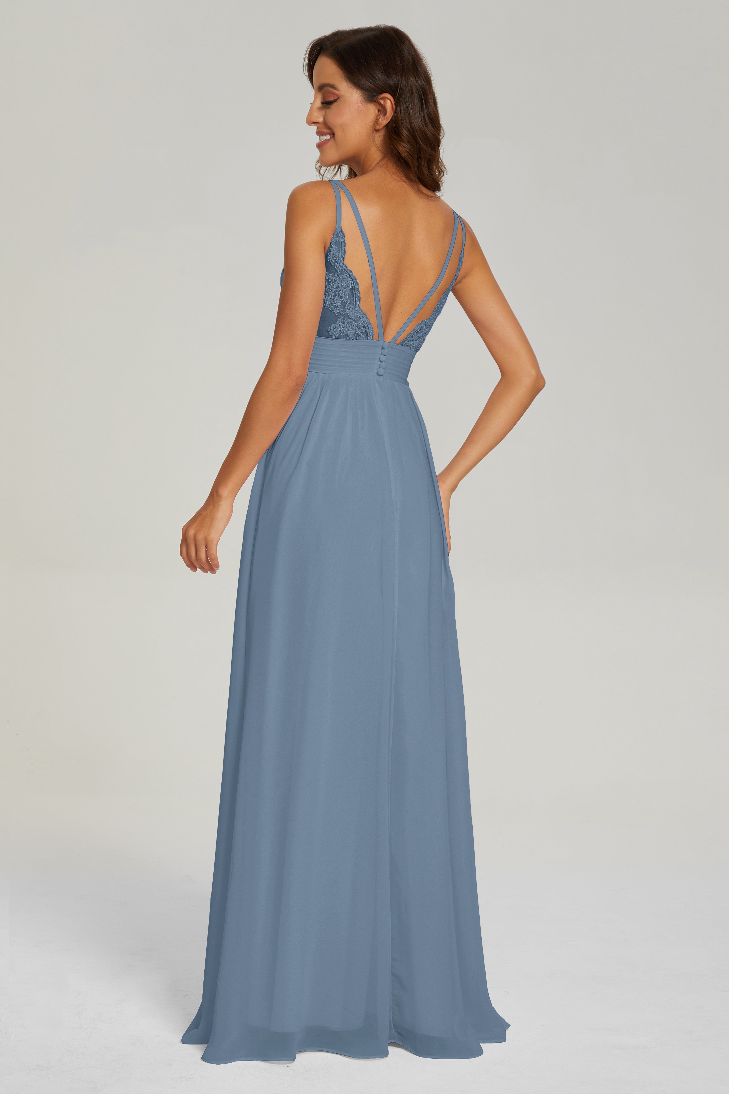 A-line V Neck Pleating Long Chiffon Prom Dresses