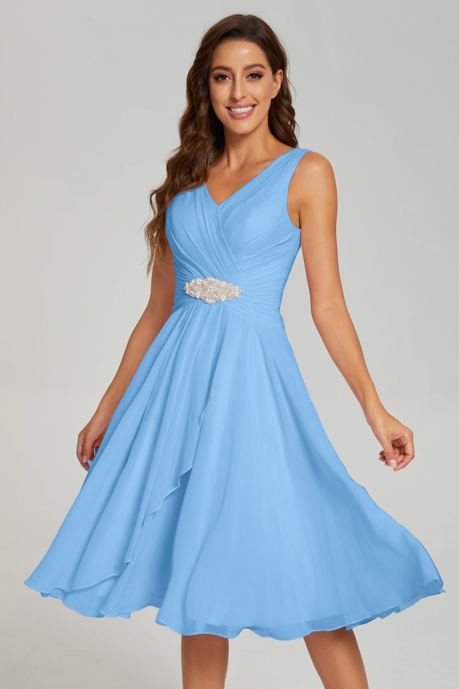 Blue formal dresses knee 2024 length