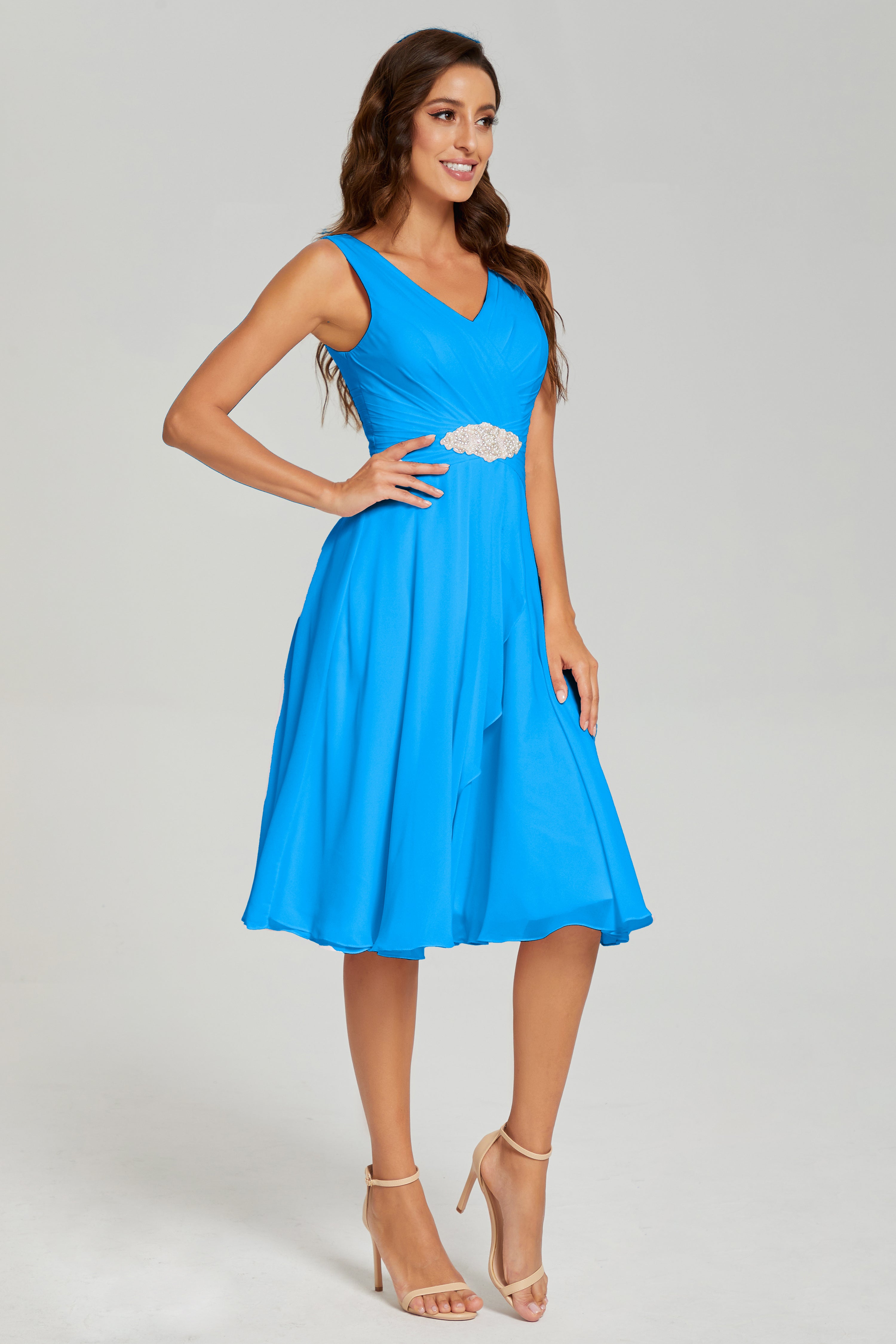 Asymmetrical Knee Length V-neck Chiffon Prom Dresses