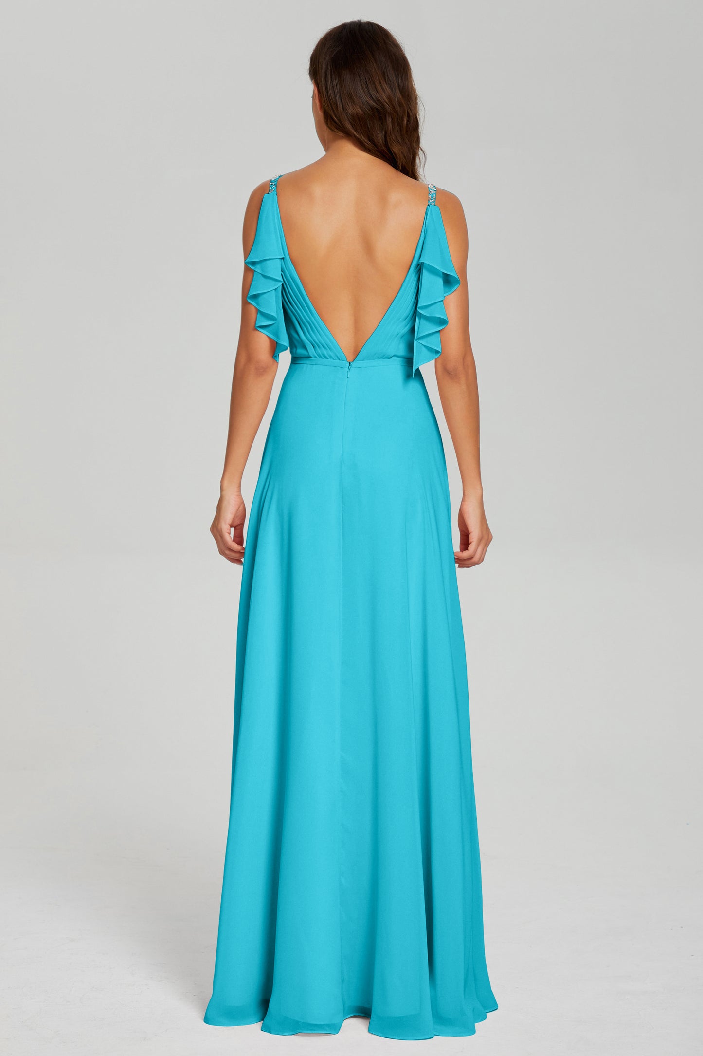 Backless Sequins Pleating Prom Dresses