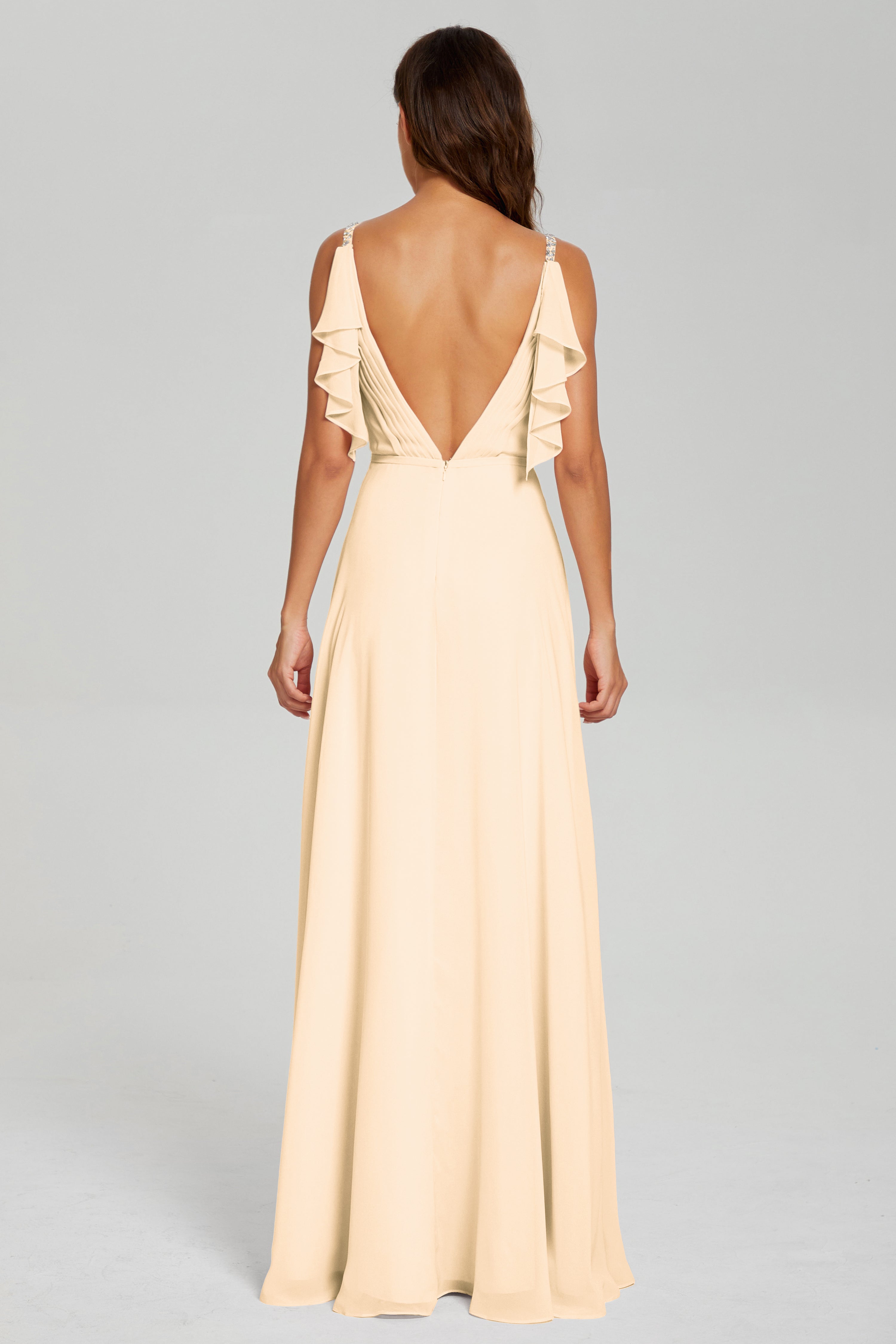 Backless Sequins Pleating Prom Dresses