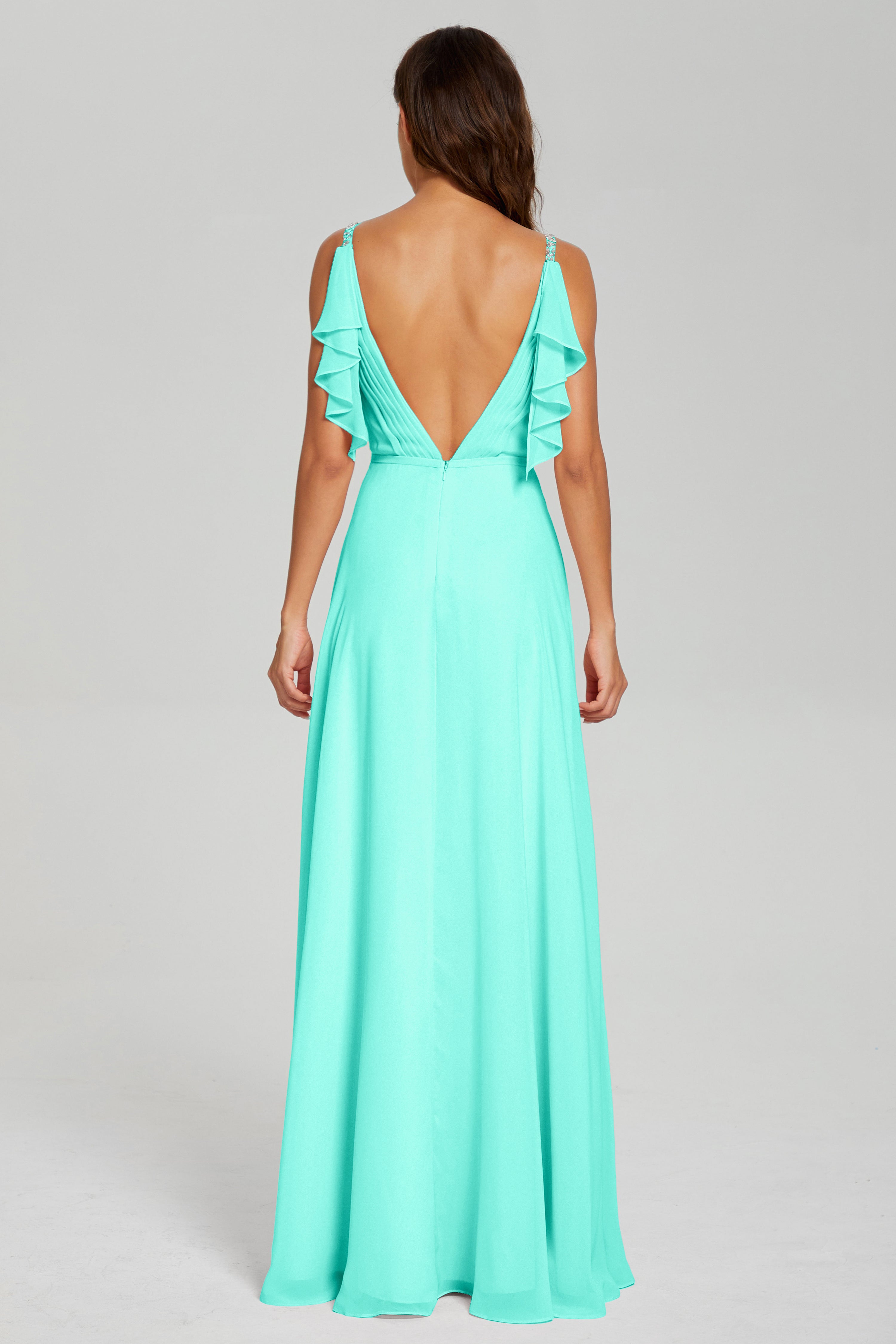 Backless Sequins Pleating Prom Dresses