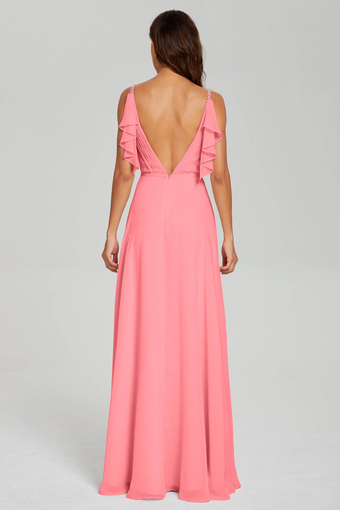 Backless Sequins Pleating Prom Dresses