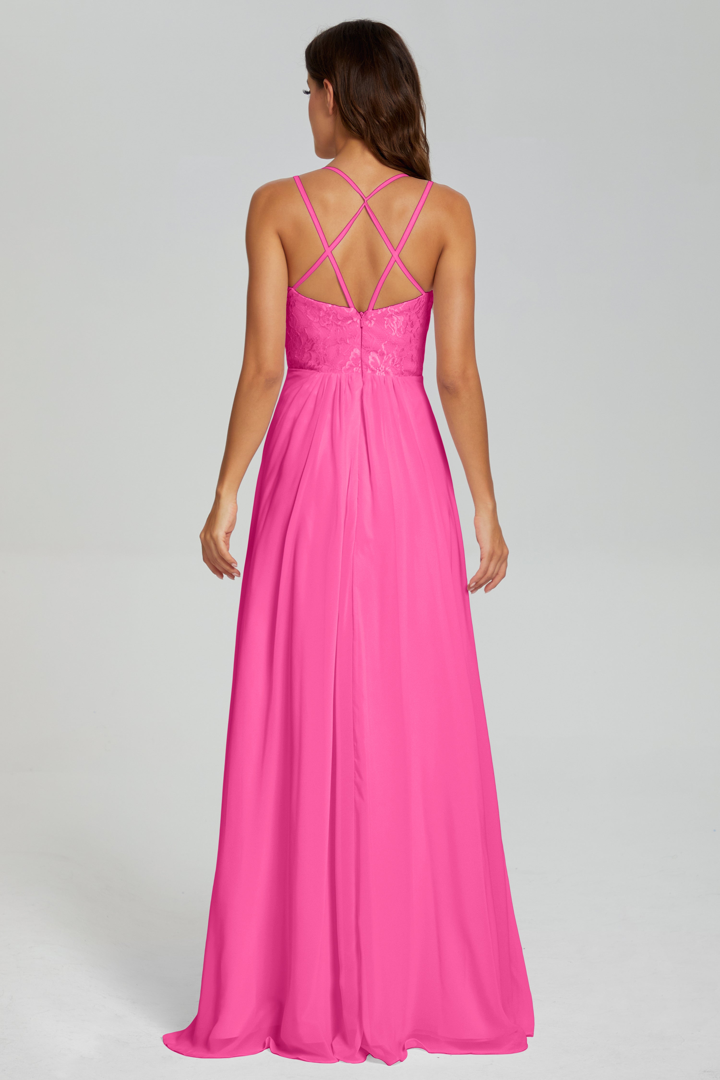 Criss Cross Spaghetti Straps Chiffon Prom Dresses