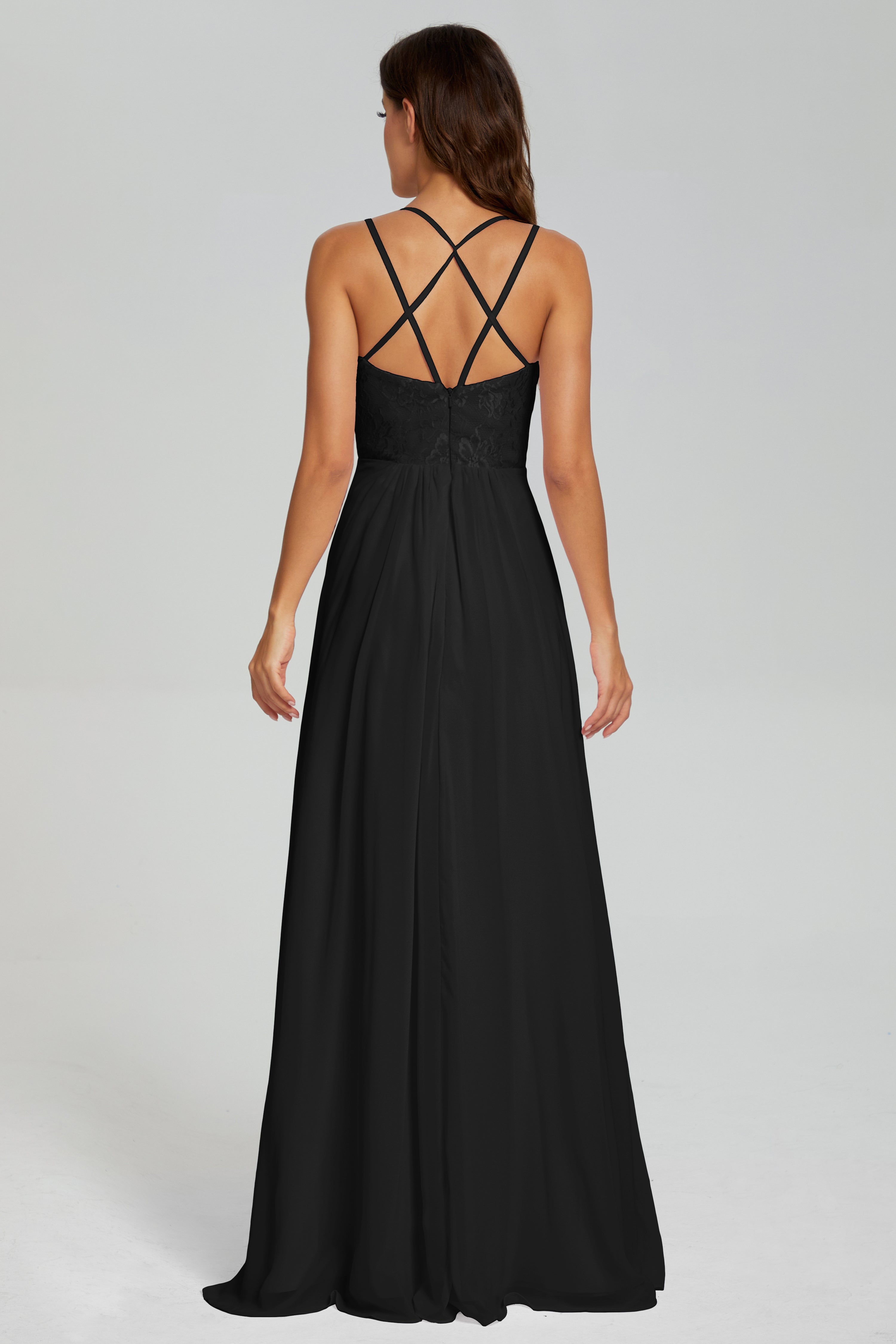 Criss Cross Spaghetti Straps Chiffon Prom Dresses