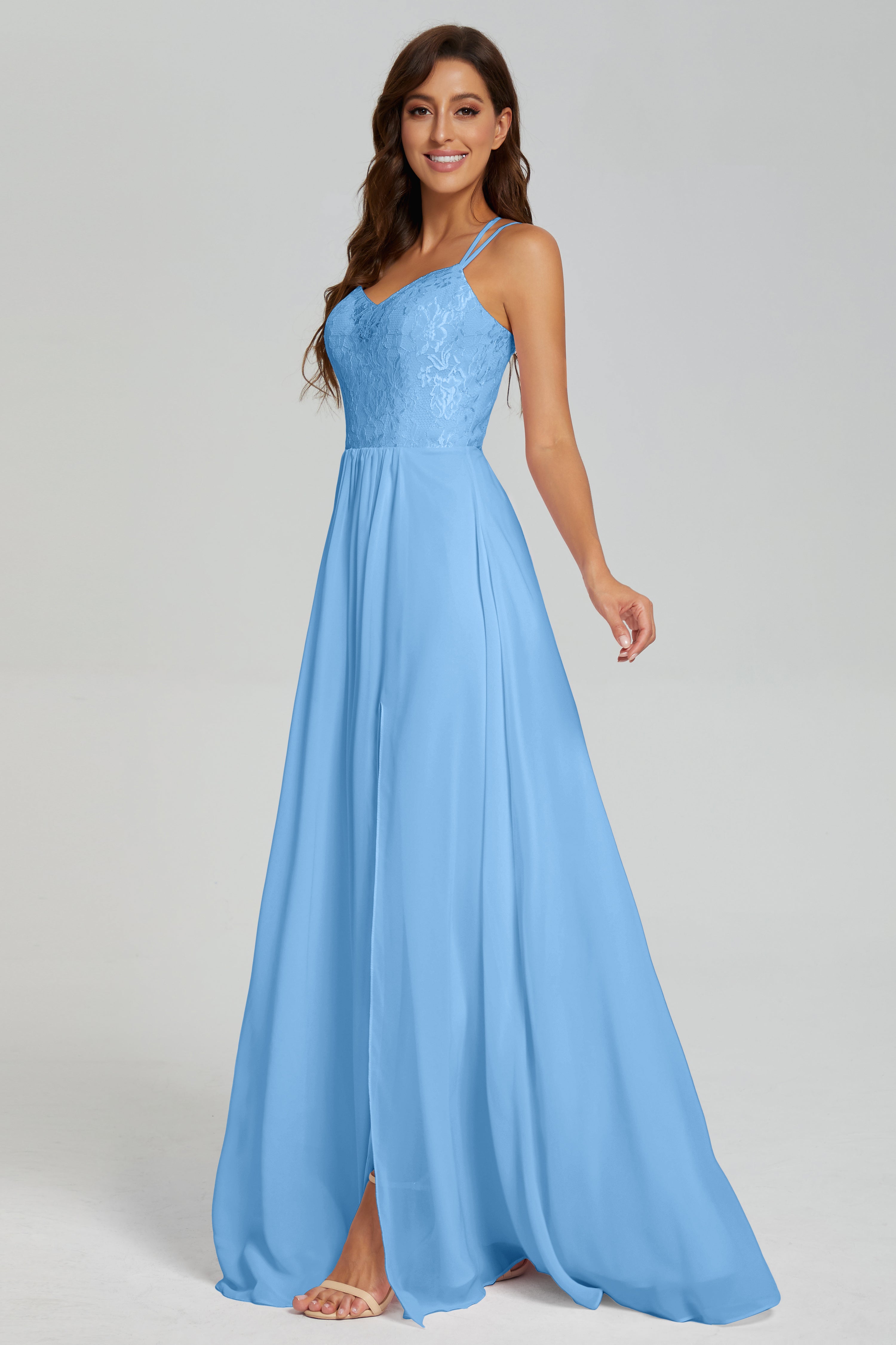 Criss Cross Spaghetti Straps Chiffon Prom Dresses