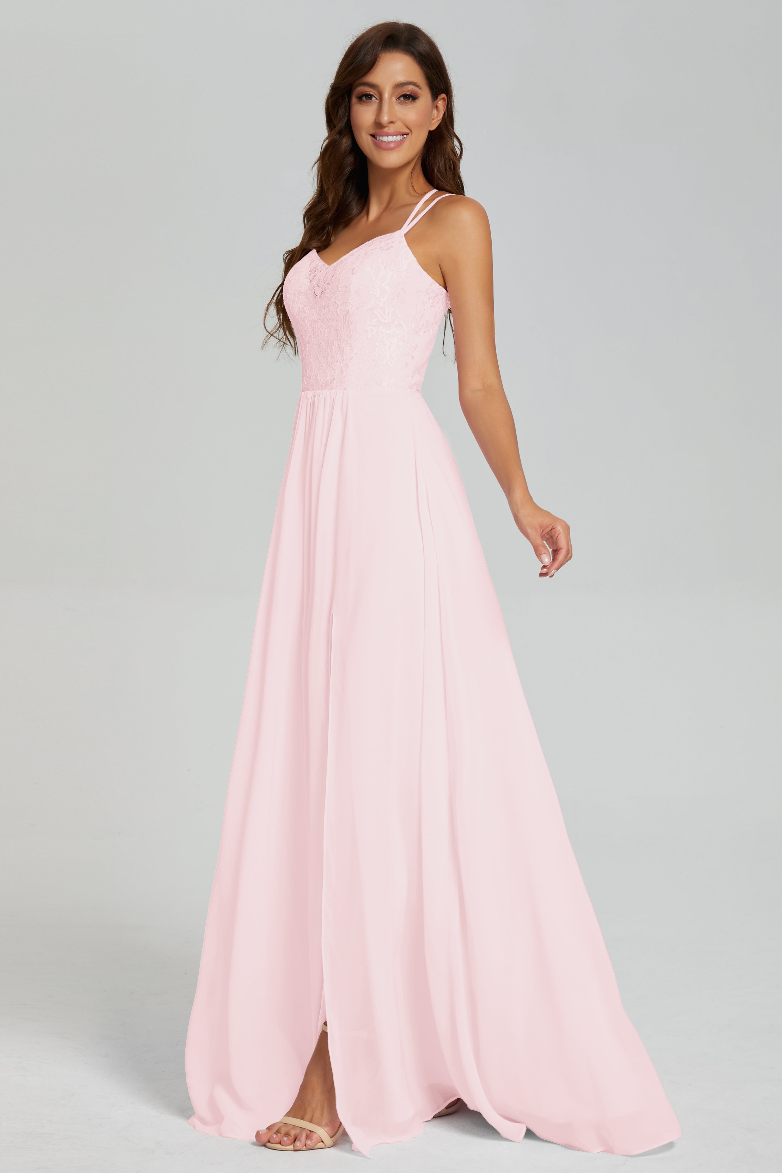 Criss Cross Spaghetti Straps Chiffon Prom Dresses