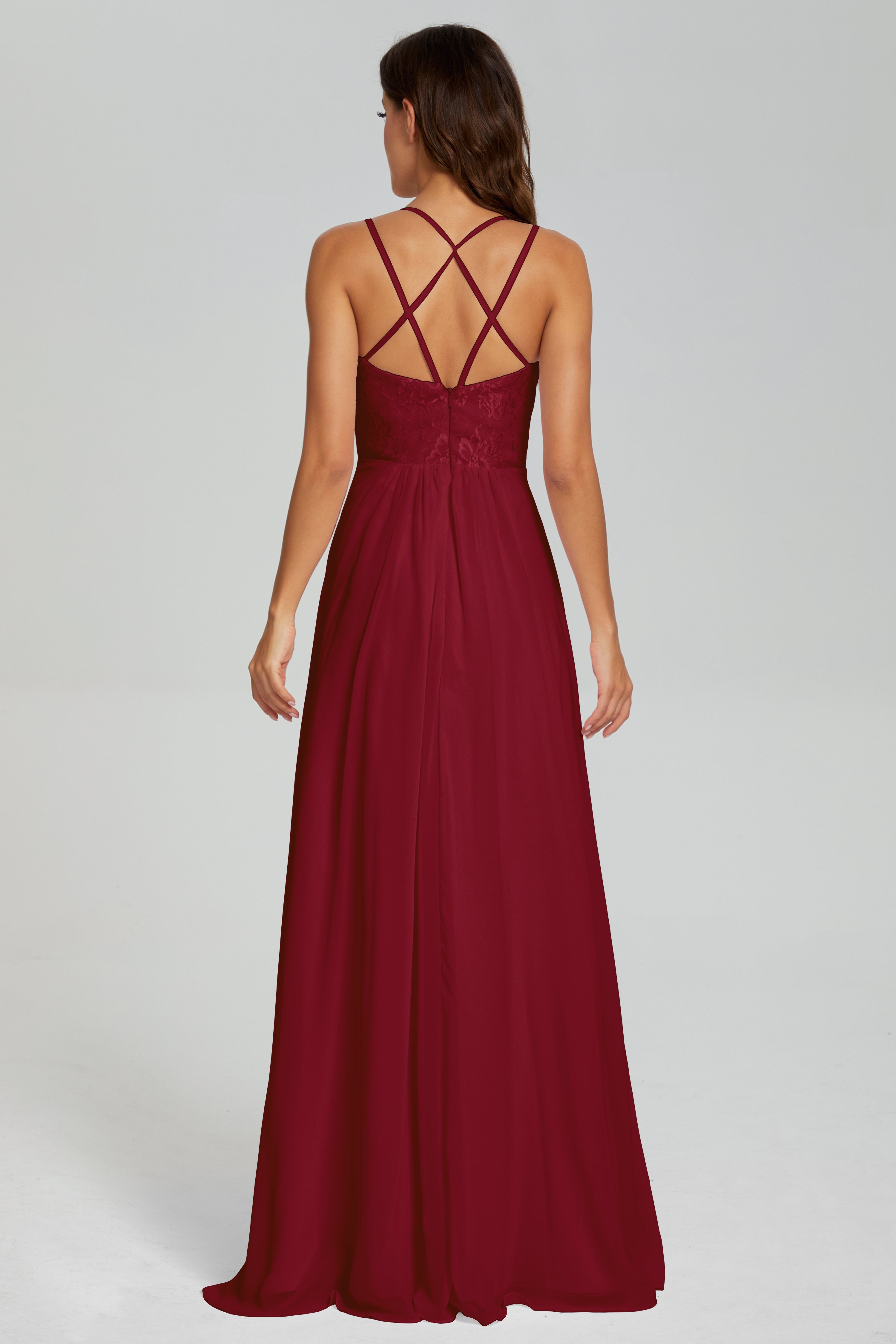 Criss Cross Spaghetti Straps Chiffon Prom Dresses