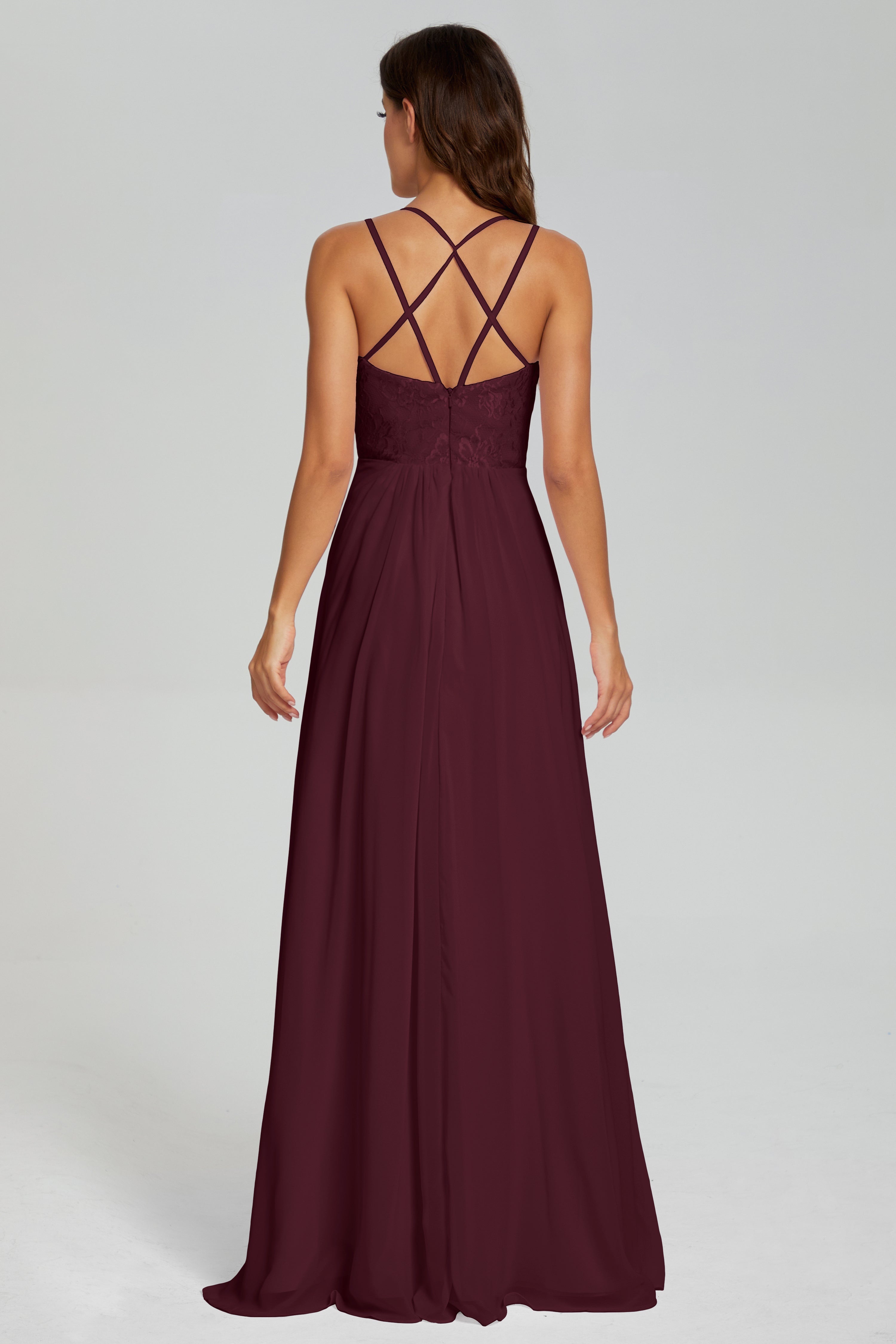 Criss Cross Spaghetti Straps Chiffon Prom Dresses