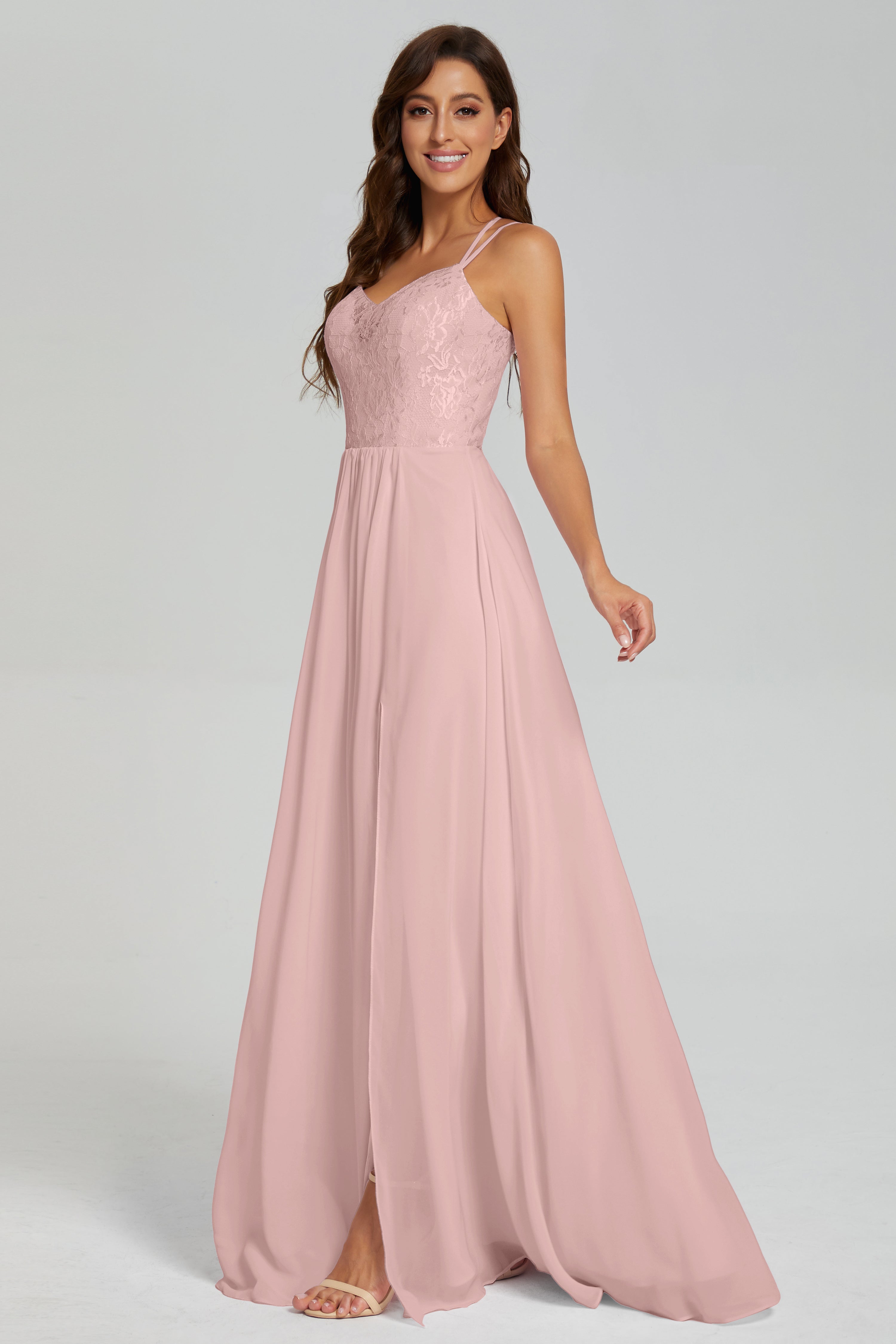 Criss Cross Spaghetti Straps Chiffon Prom Dresses