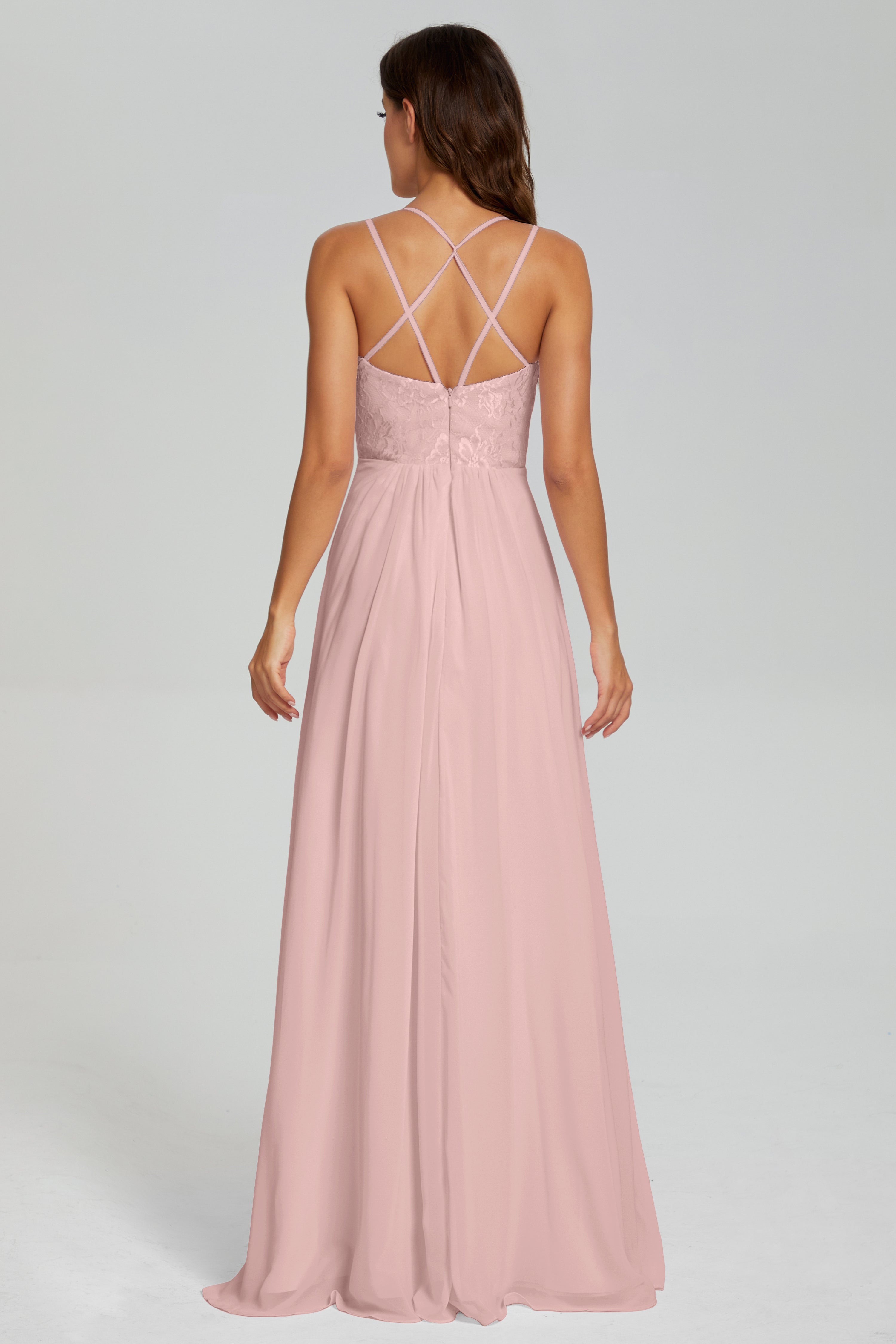 Criss Cross Spaghetti Straps Chiffon Prom Dresses