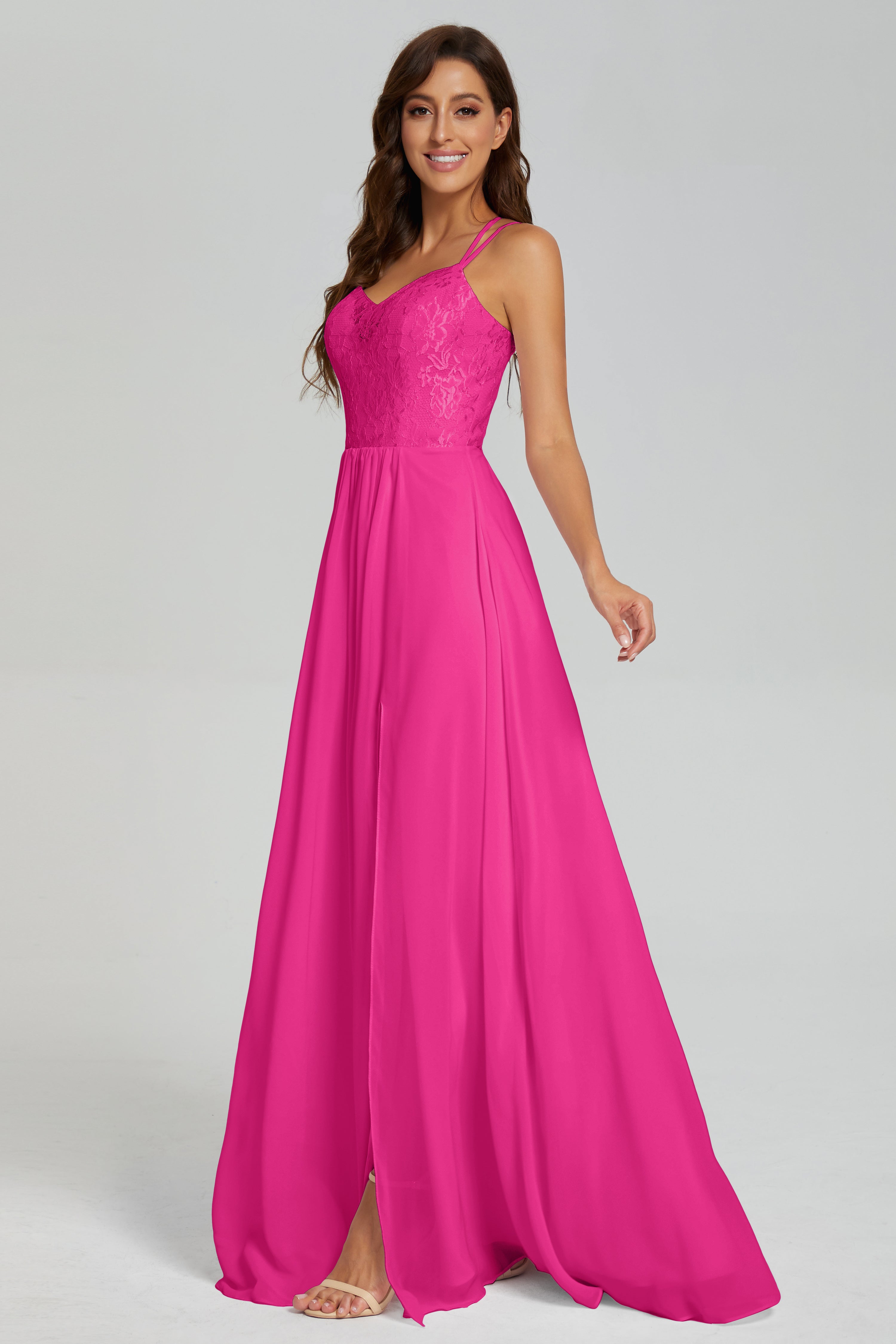 Criss Cross Spaghetti Straps Chiffon Prom Dresses