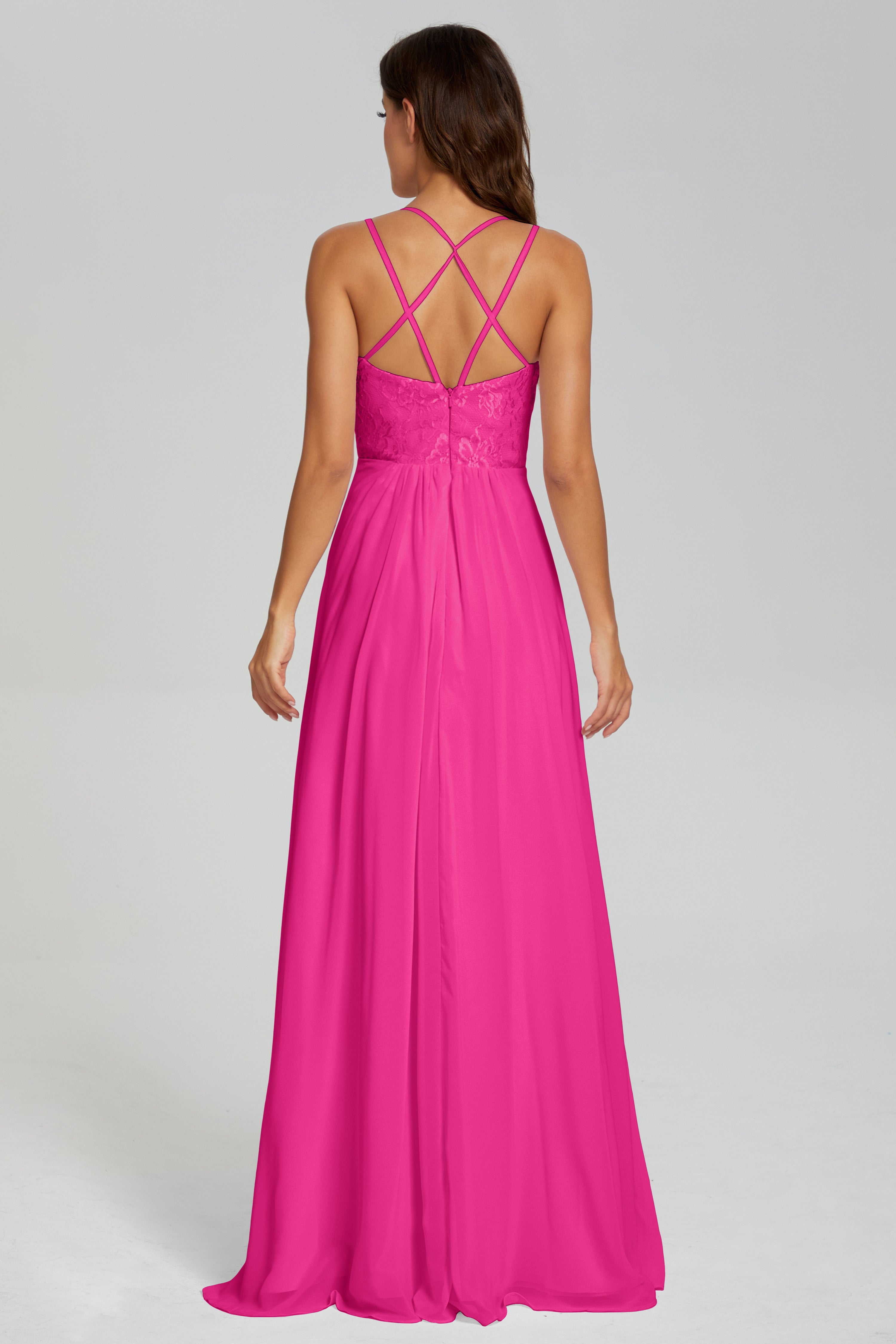 Criss Cross Spaghetti Straps Chiffon Prom Dresses