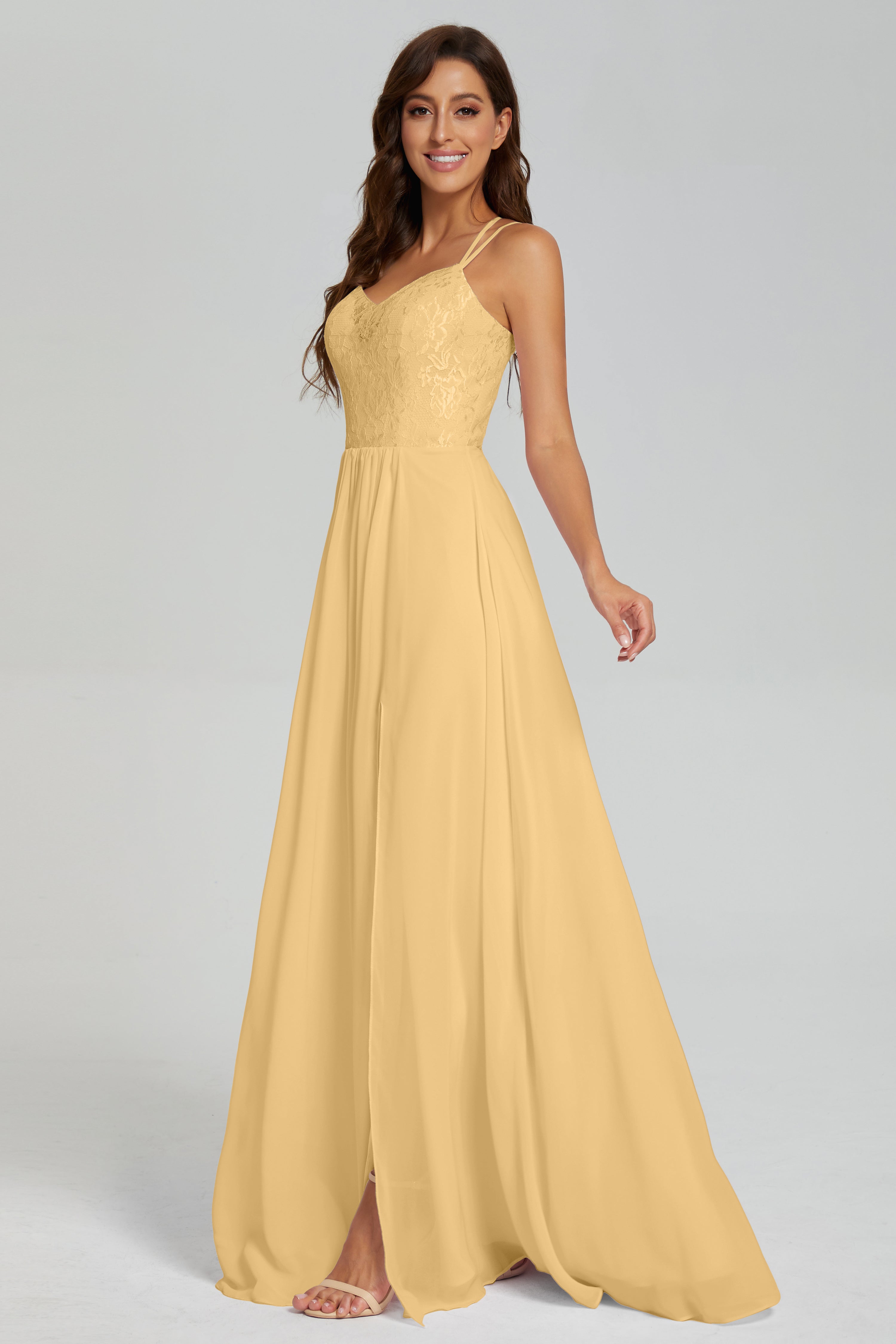 Criss Cross Spaghetti Straps Chiffon Prom Dresses