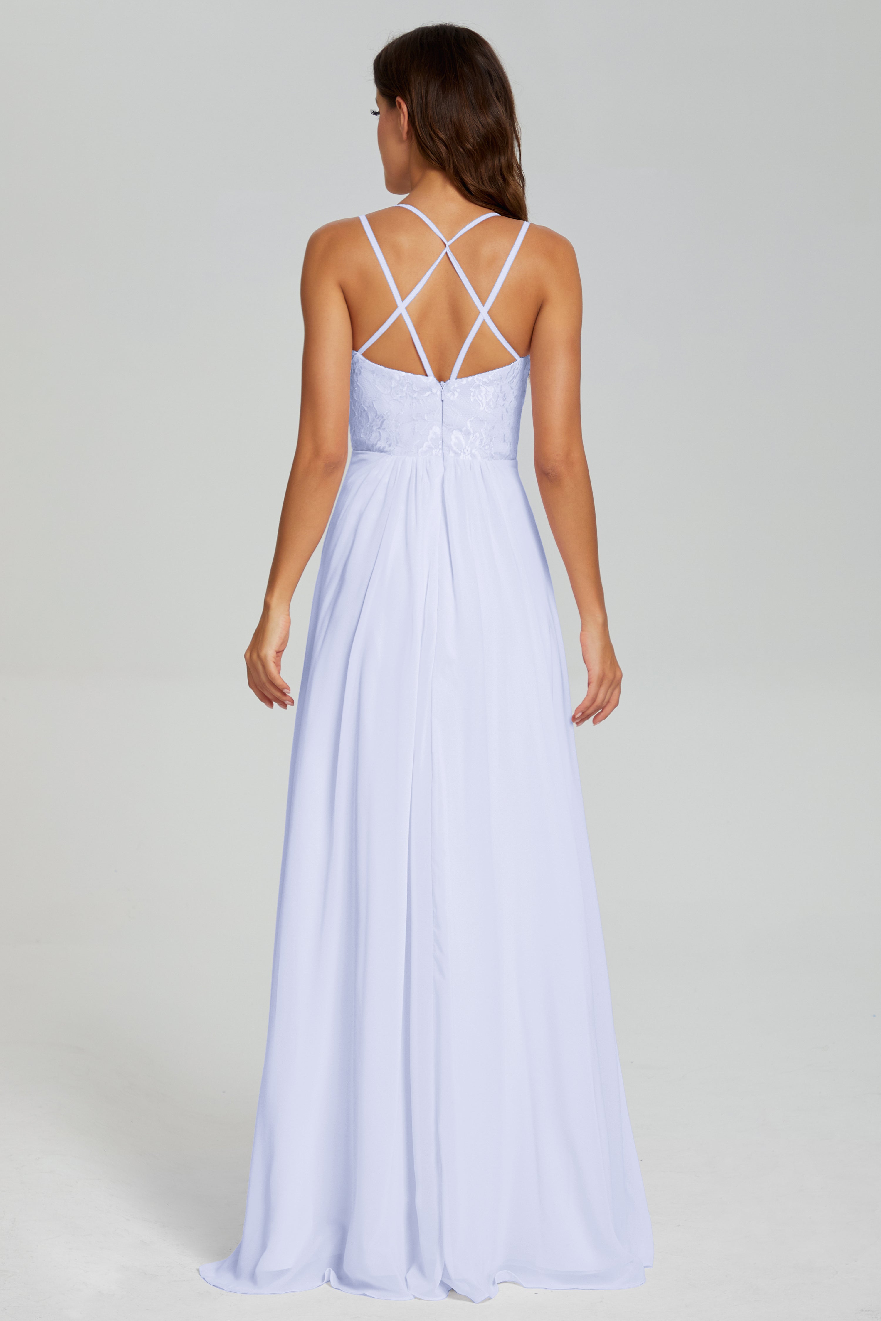 Criss Cross Spaghetti Straps Chiffon Prom Dresses