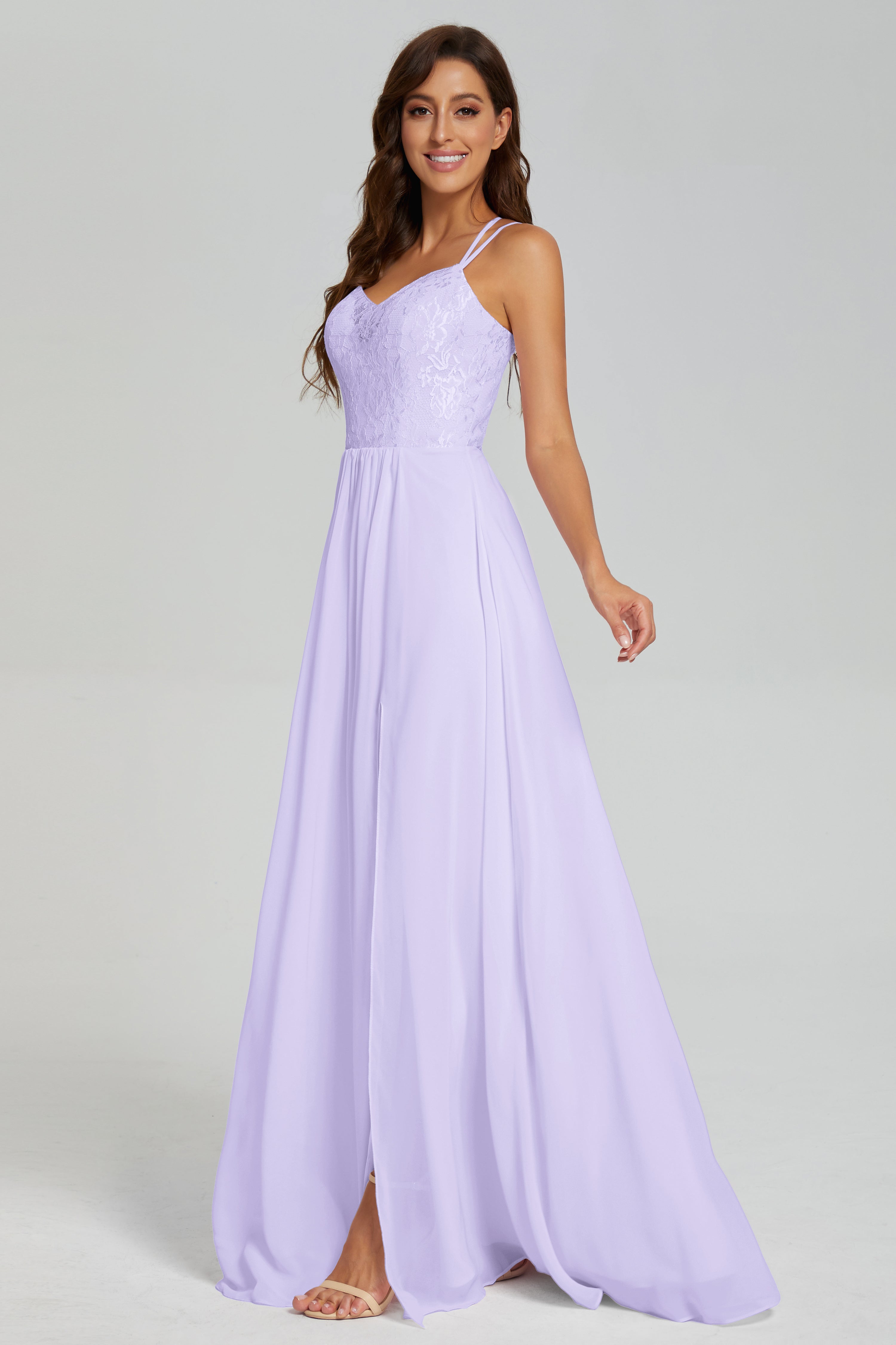 Criss Cross Spaghetti Straps Chiffon Prom Dresses