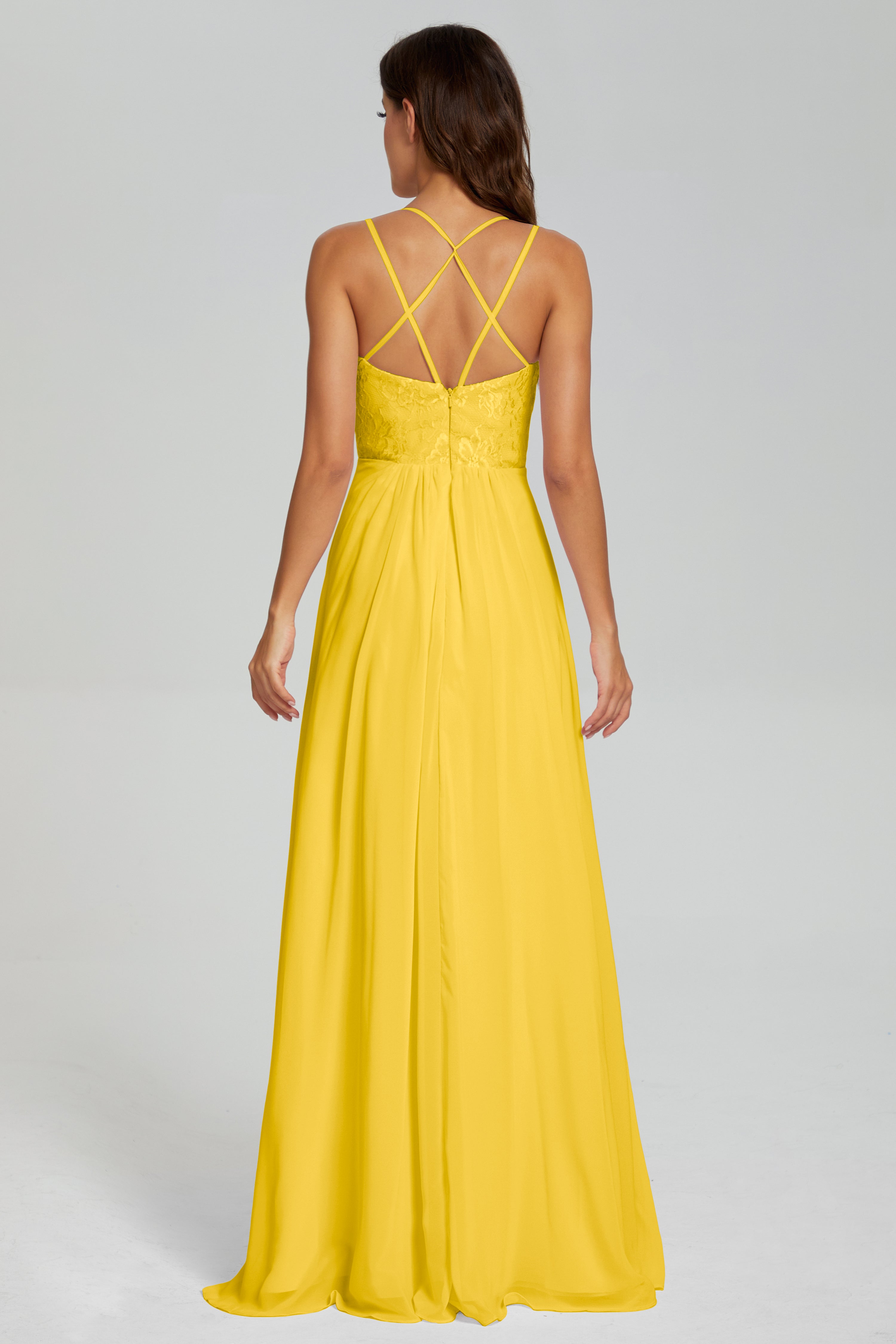 Criss Cross Spaghetti Straps Chiffon Prom Dresses