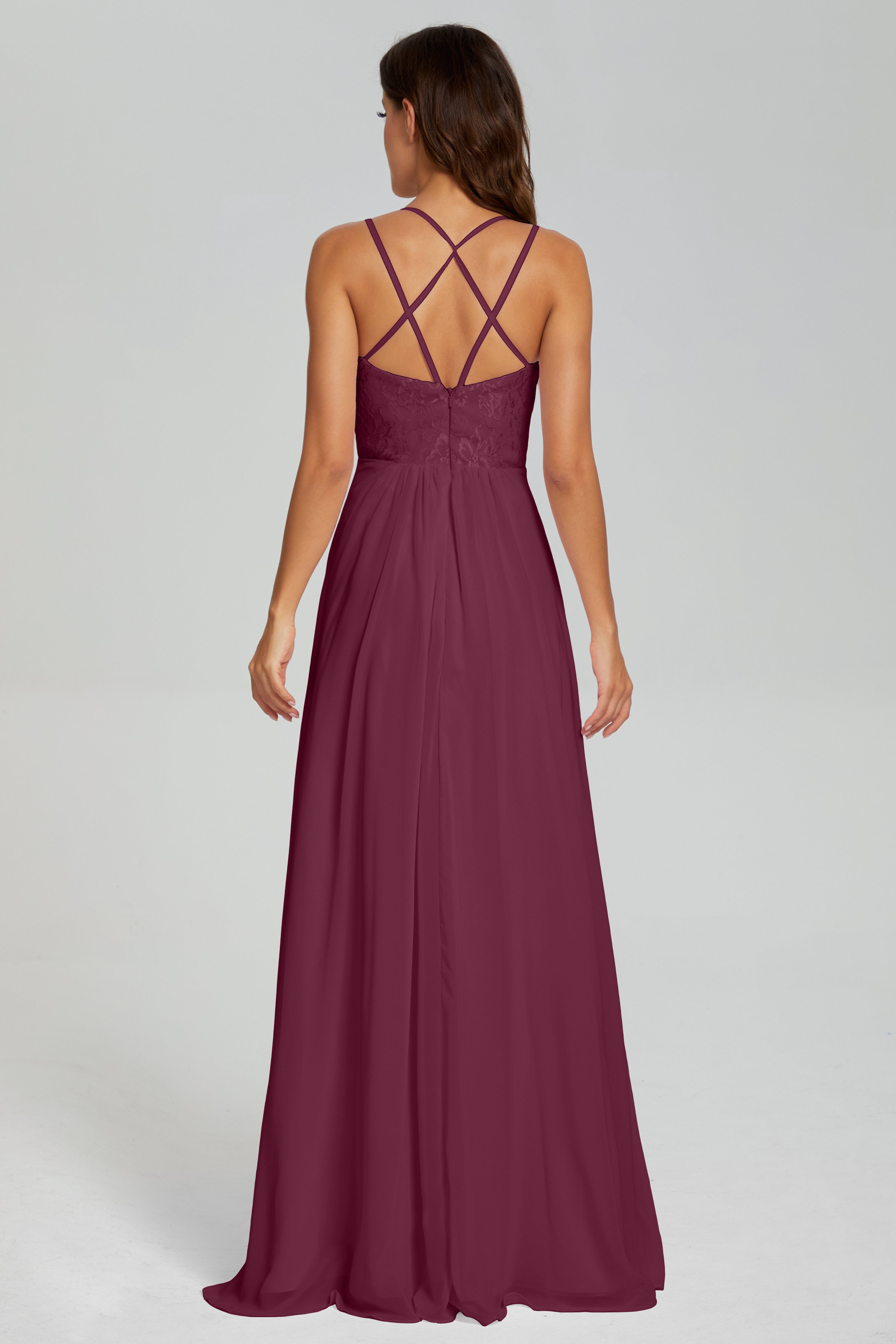 Criss Cross Spaghetti Straps Chiffon Prom Dresses