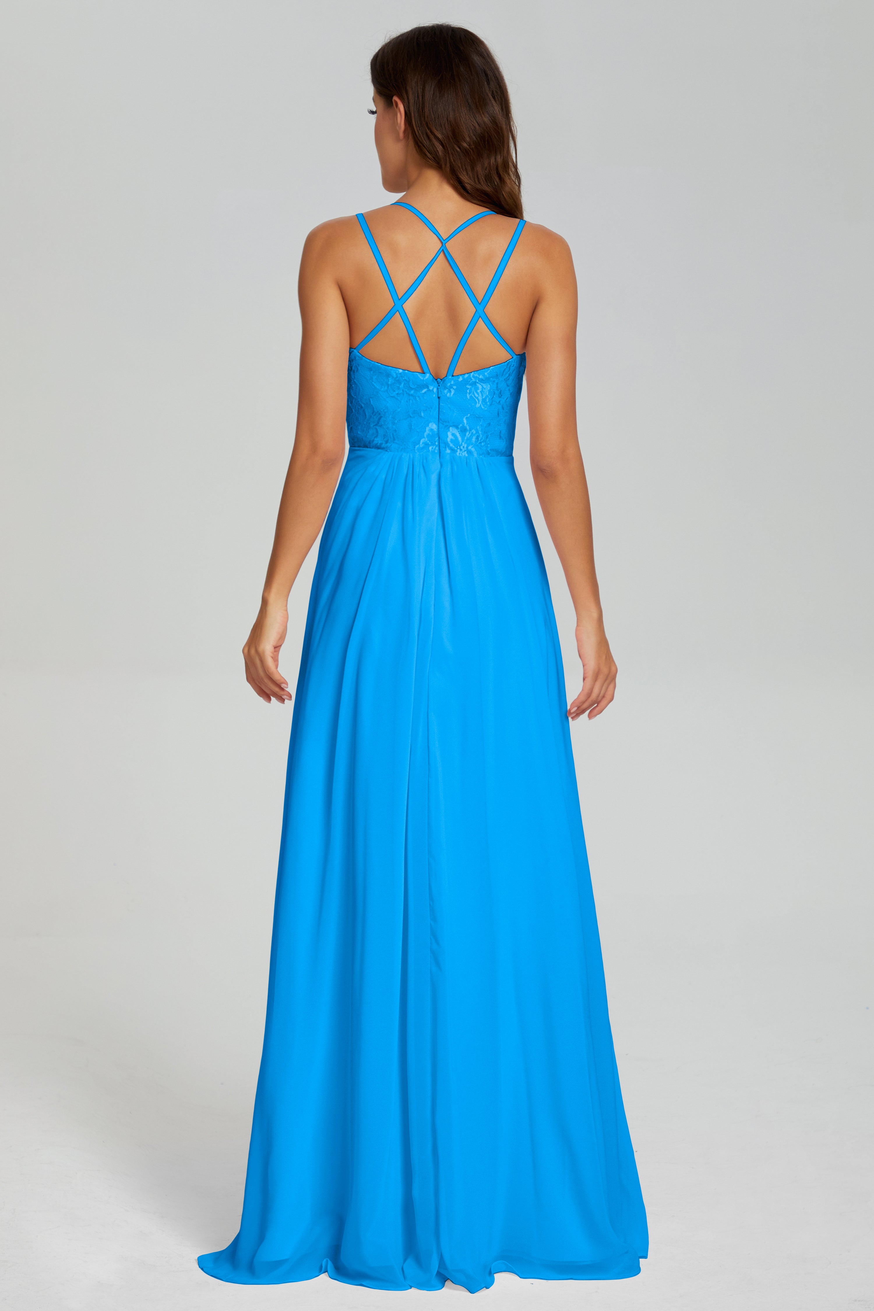 Criss Cross Spaghetti Straps Chiffon Prom Dresses