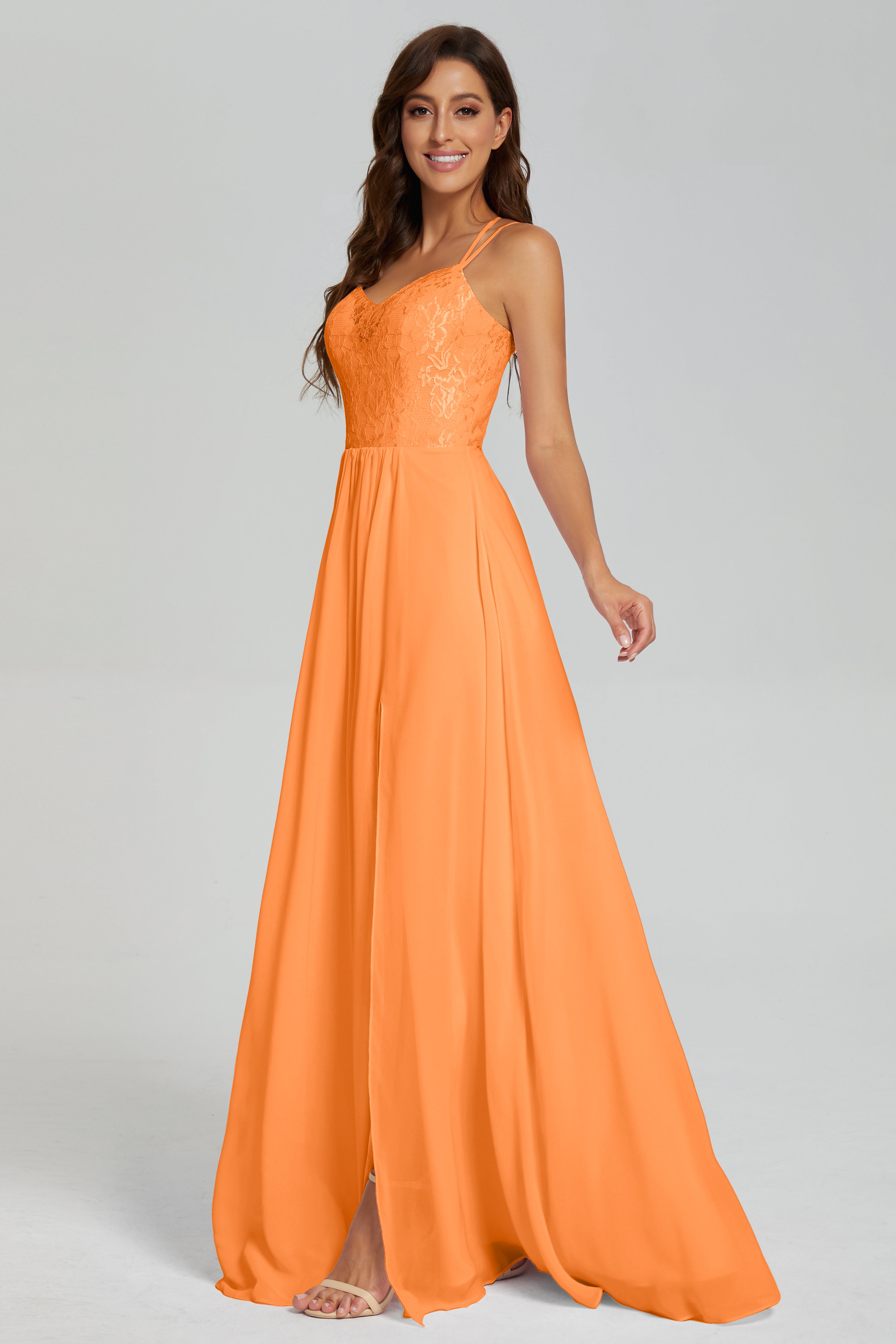 Criss Cross Spaghetti Straps Chiffon Prom Dresses