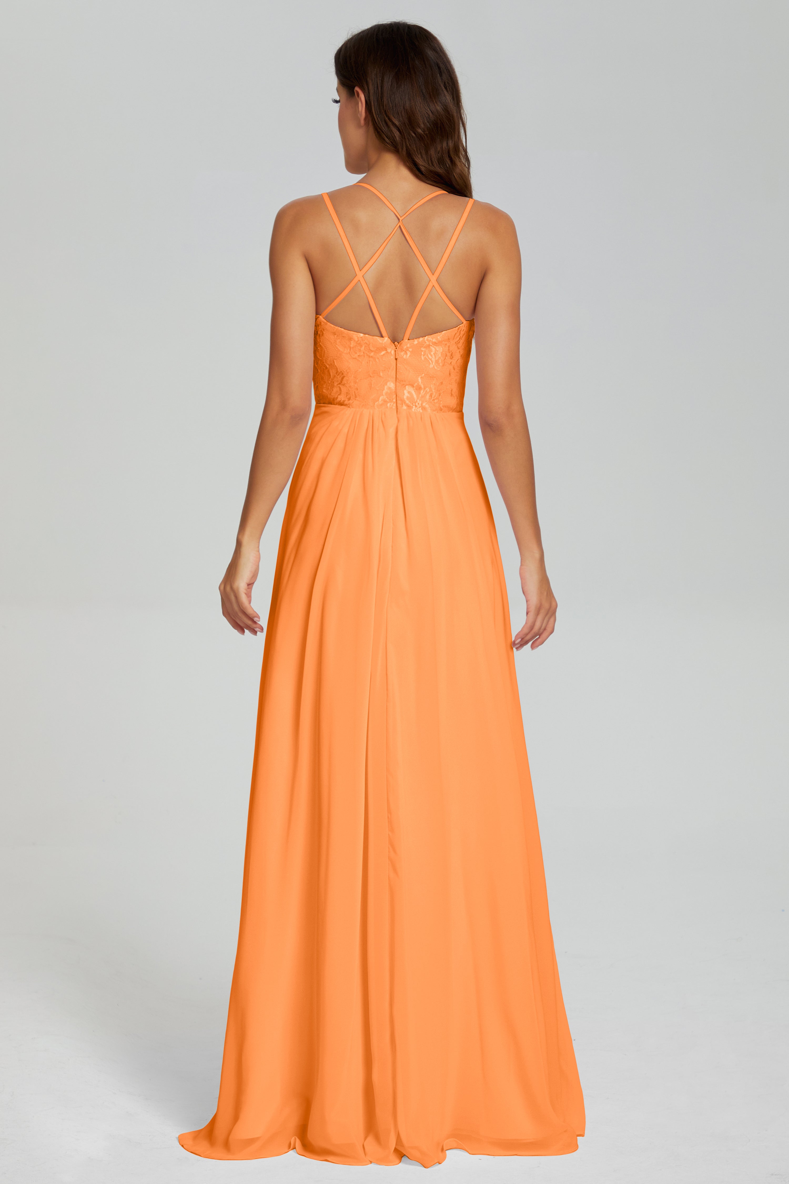 Criss Cross Spaghetti Straps Chiffon Prom Dresses