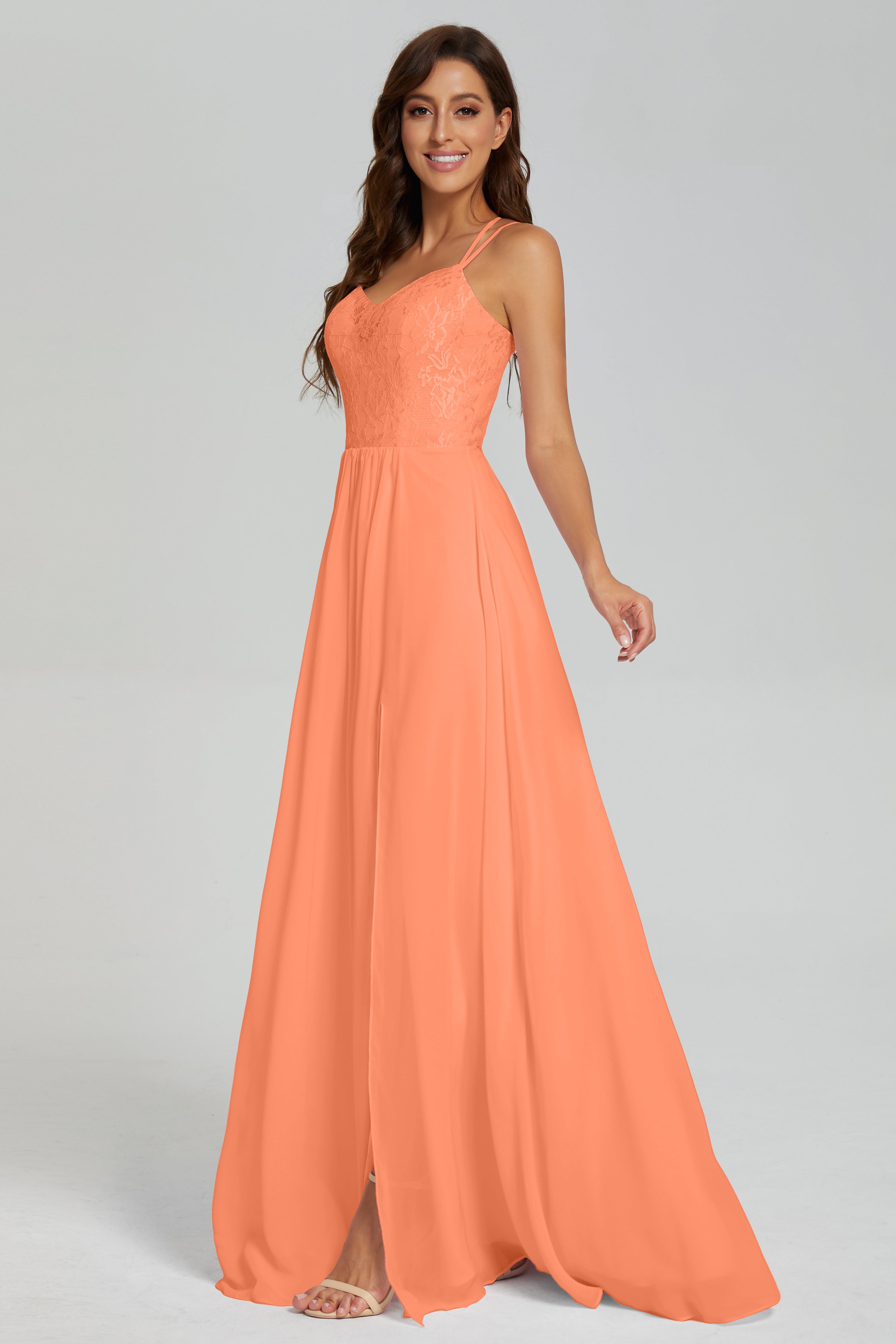 Criss Cross Spaghetti Straps Chiffon Prom Dresses