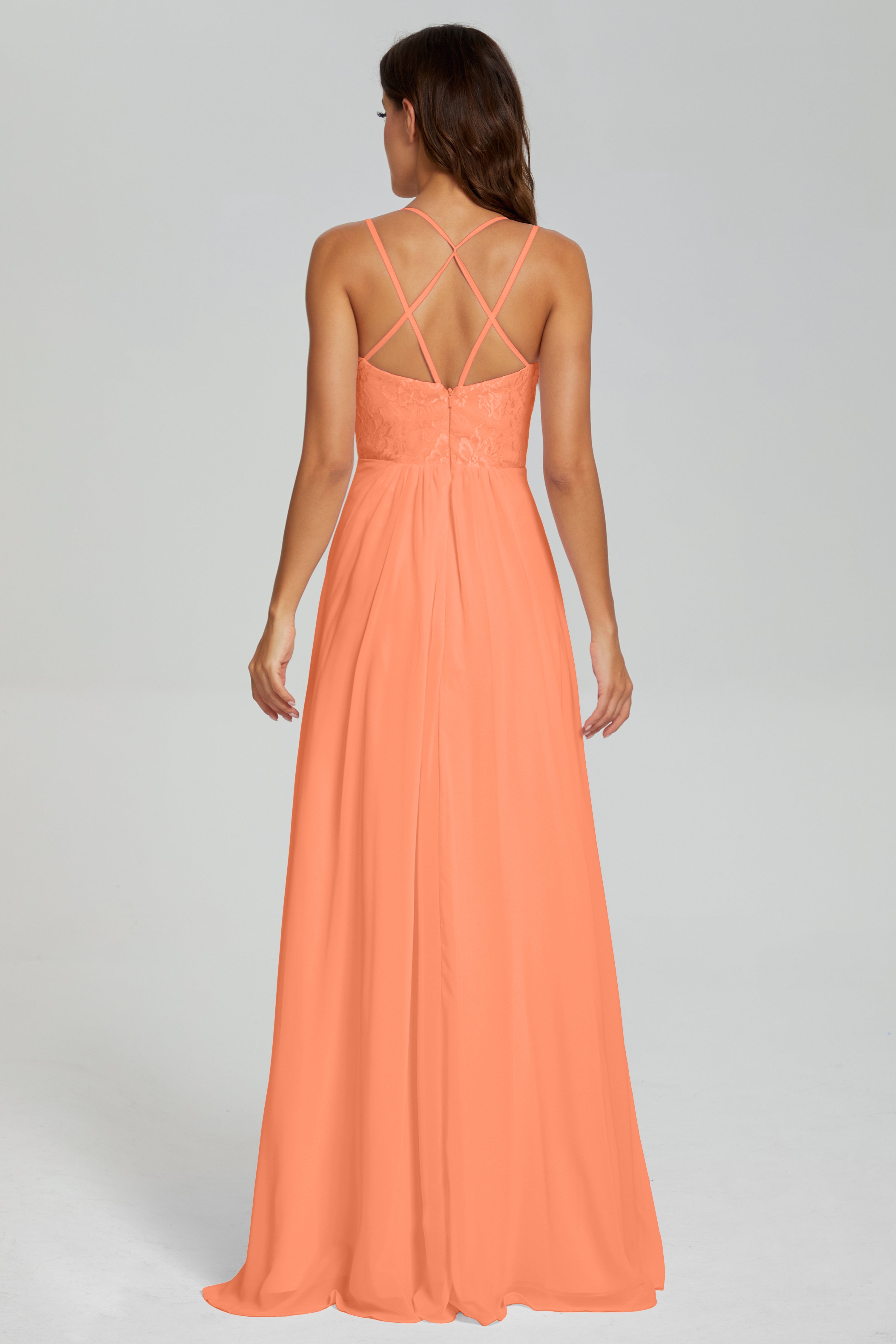 Criss Cross Spaghetti Straps Chiffon Prom Dresses