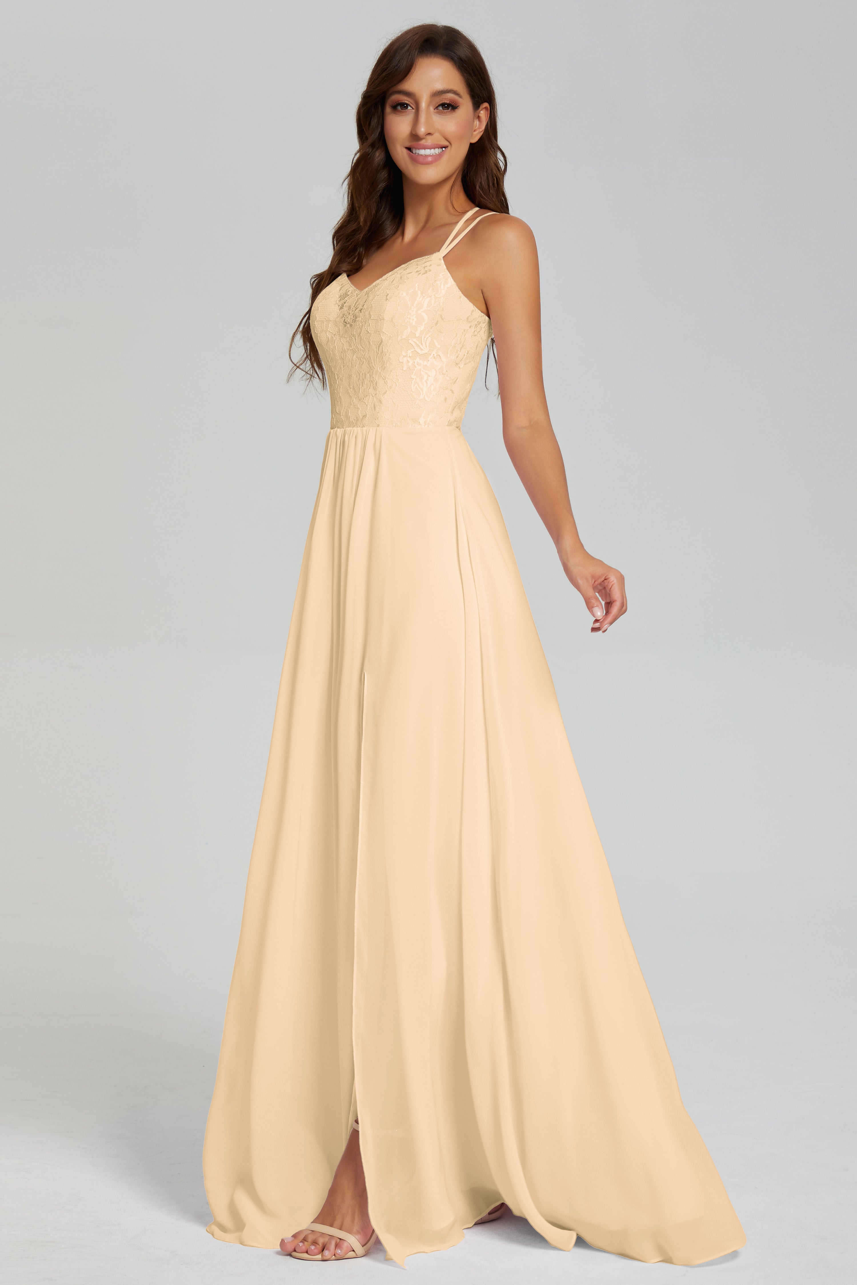 Criss Cross Spaghetti Straps Chiffon Prom Dresses