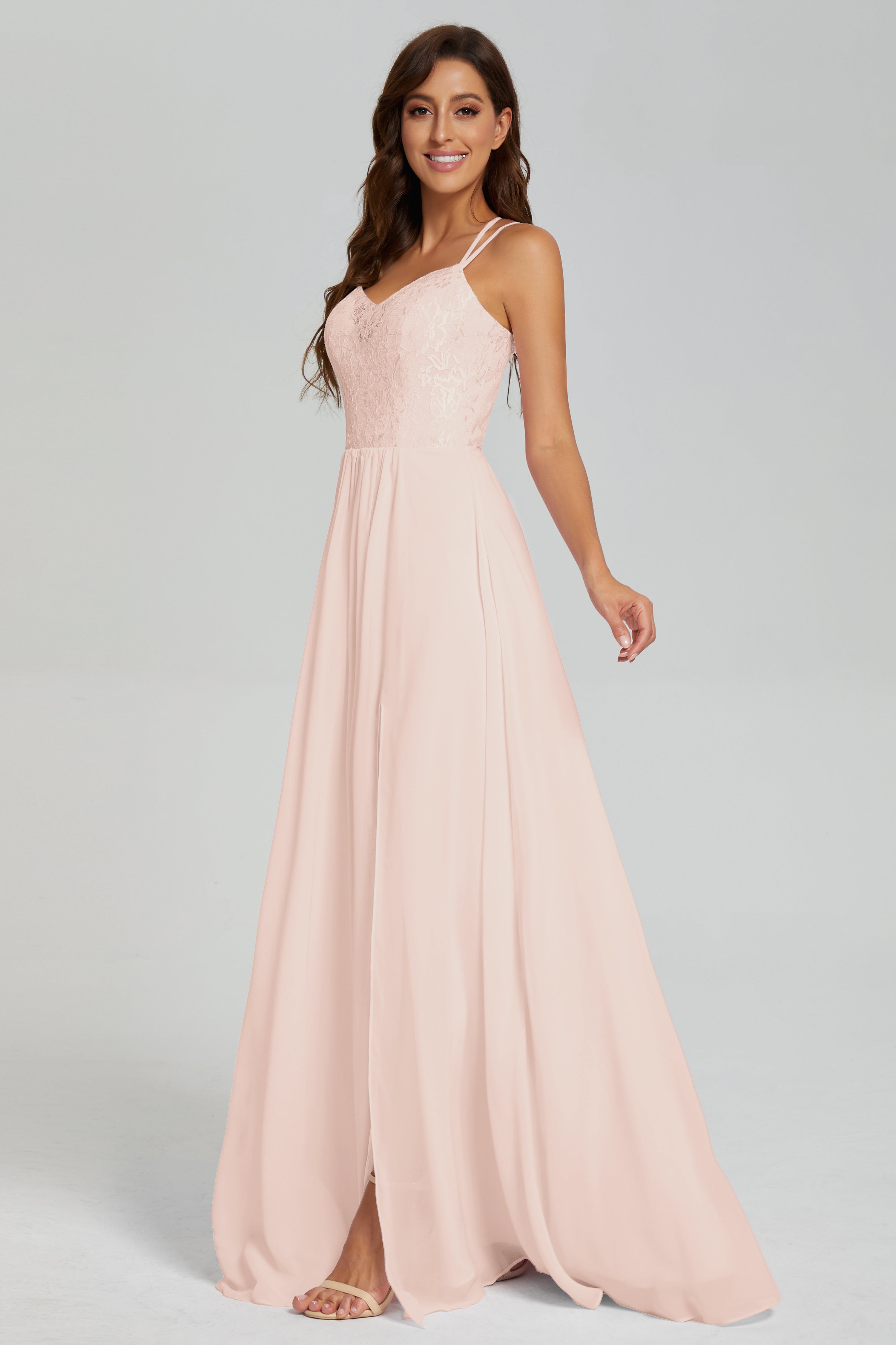 Criss Cross Spaghetti Straps Chiffon Prom Dresses