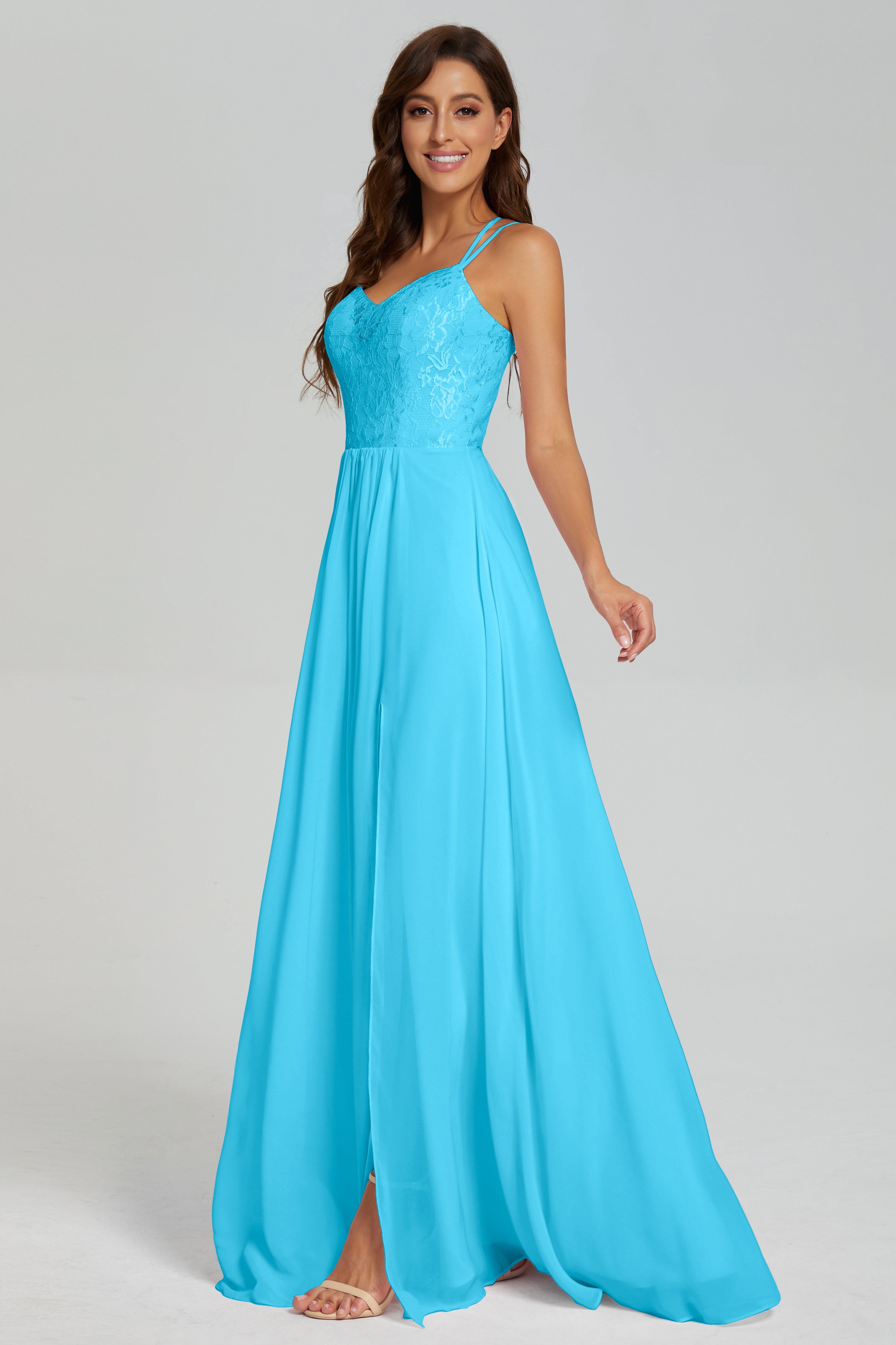 Criss Cross Spaghetti Straps Chiffon Prom Dresses