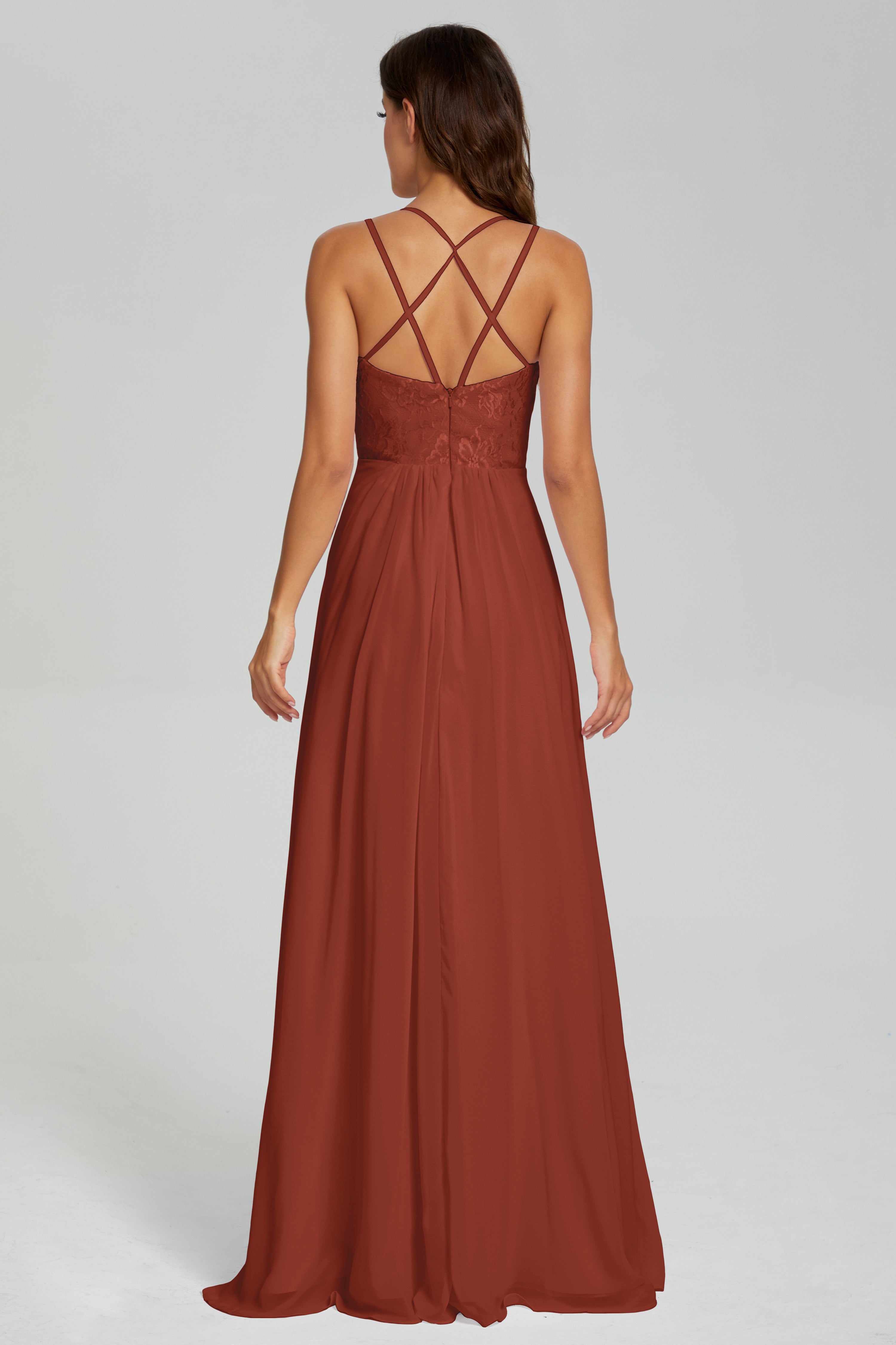 Criss Cross Spaghetti Straps Chiffon Prom Dresses