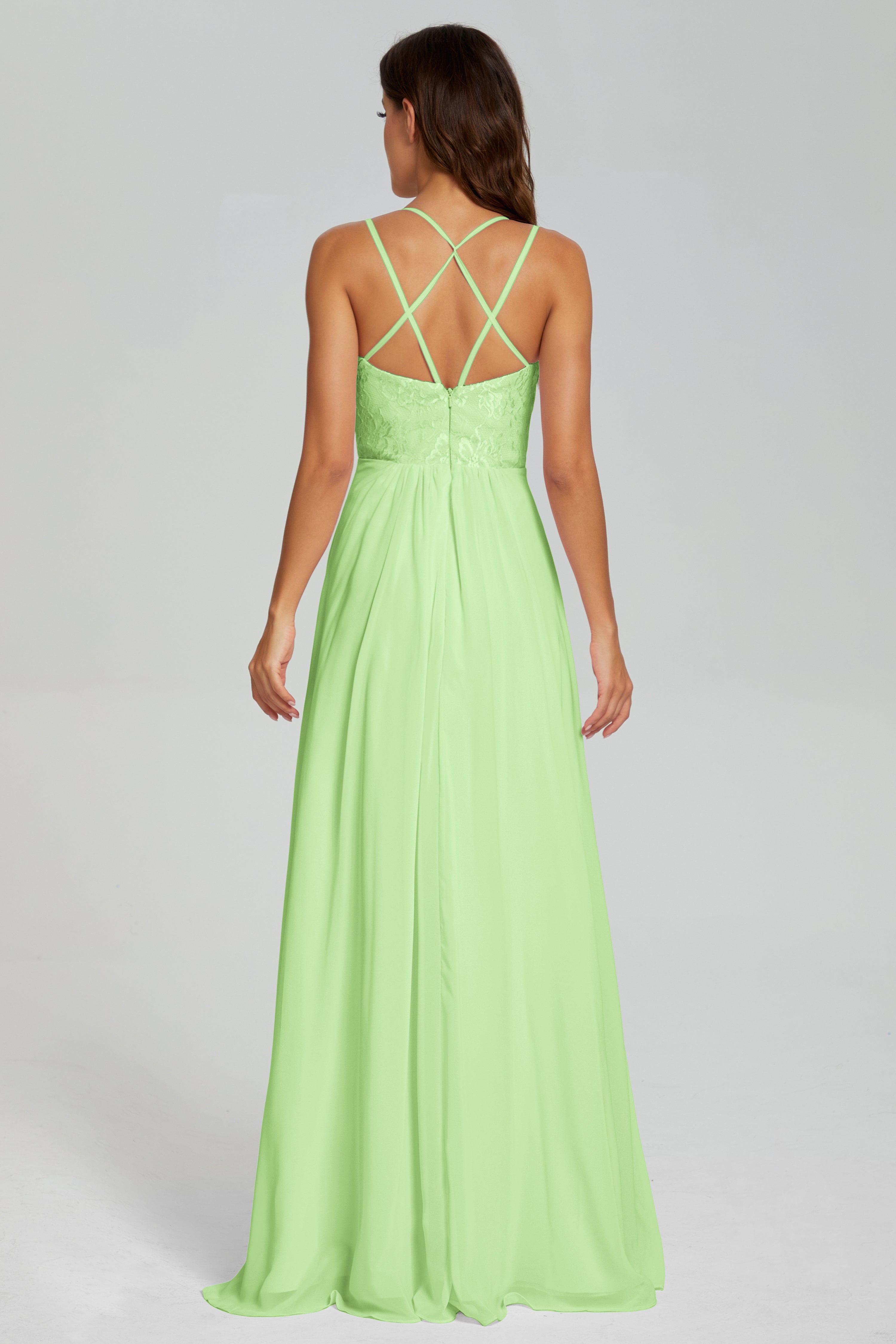 Criss Cross Spaghetti Straps Chiffon Prom Dresses