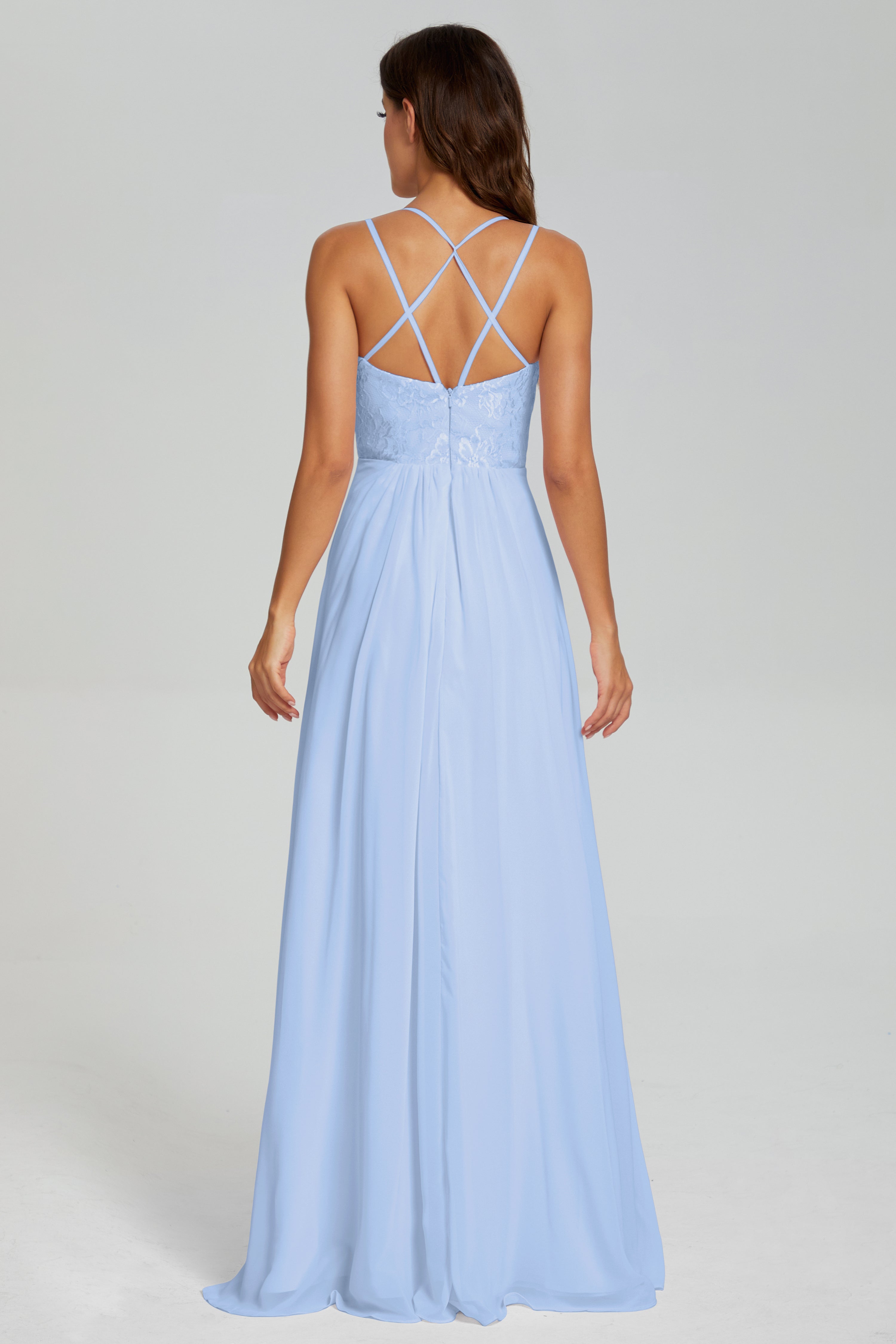 Criss Cross Spaghetti Straps Chiffon Prom Dresses