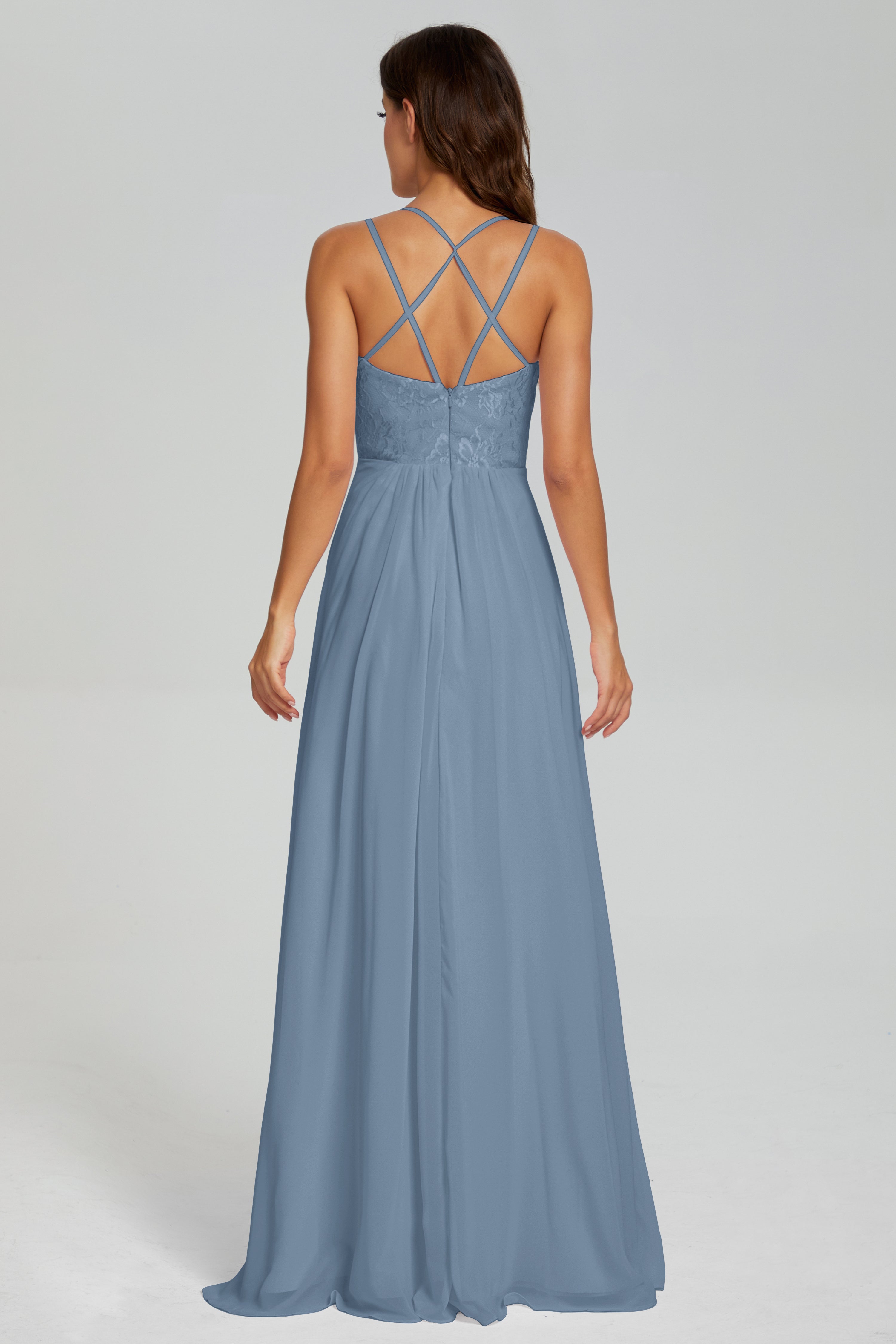 Criss Cross Spaghetti Straps Chiffon Prom Dresses