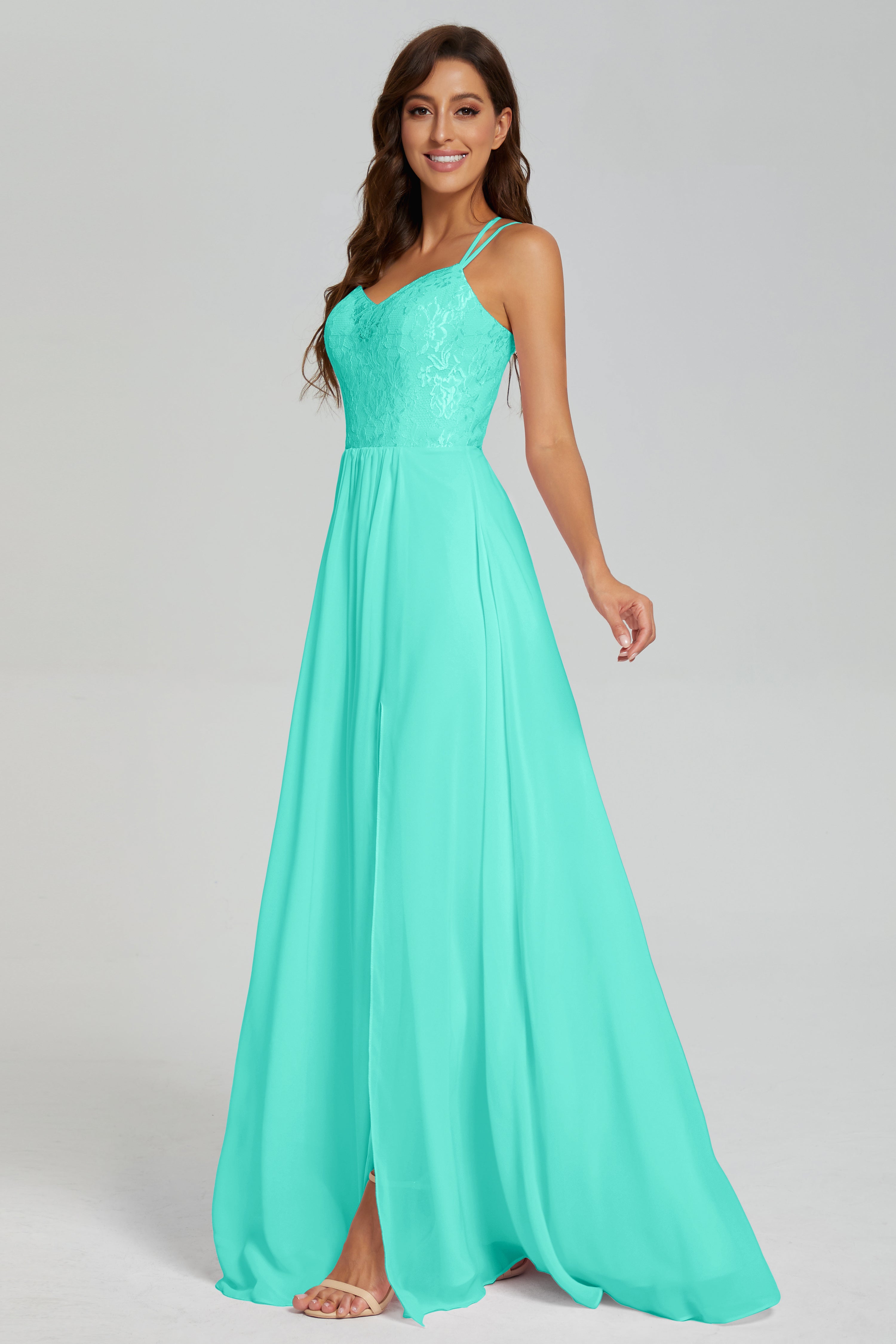 Criss Cross Spaghetti Straps Chiffon Prom Dresses