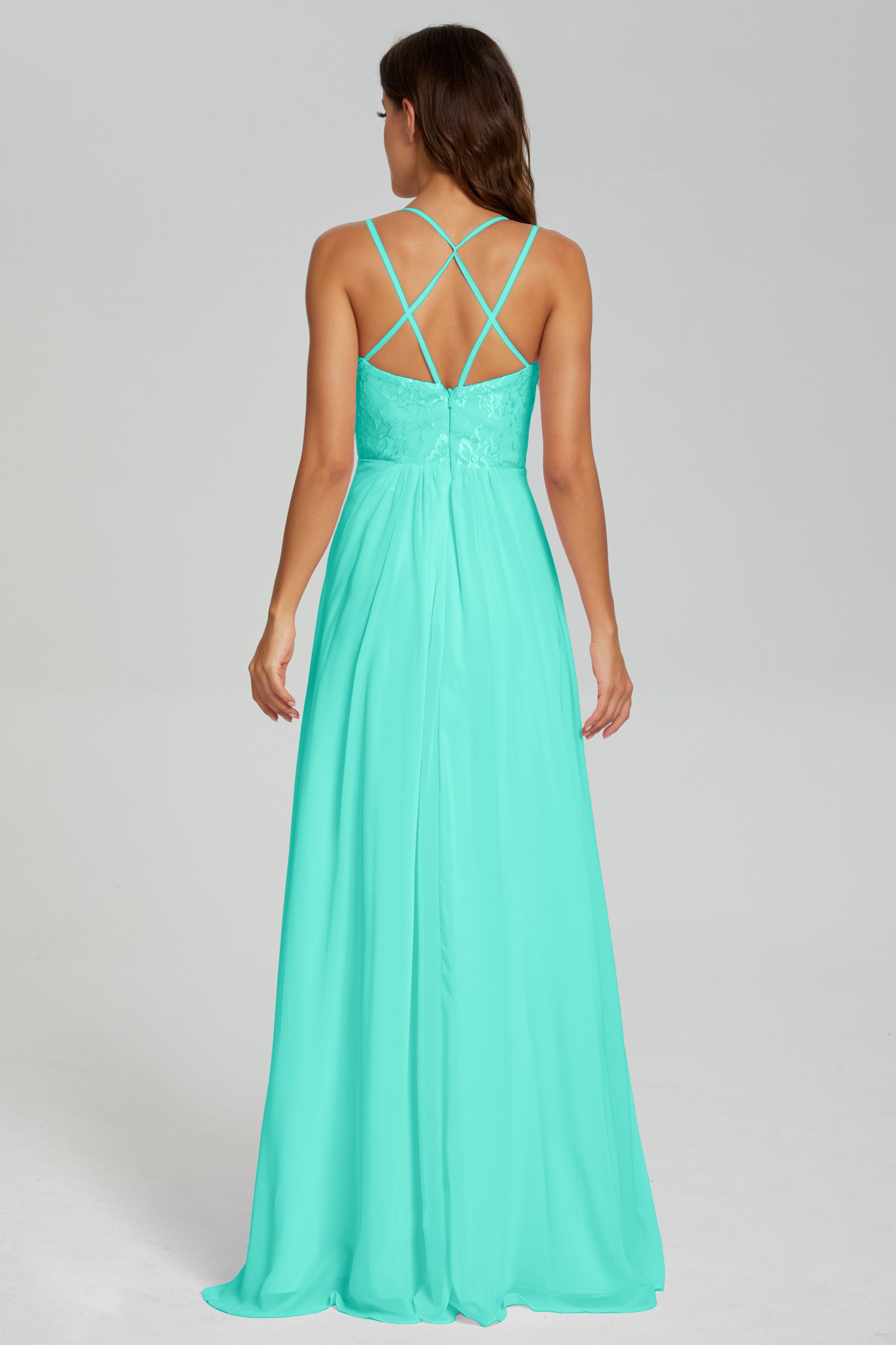 Criss Cross Spaghetti Straps Chiffon Prom Dresses