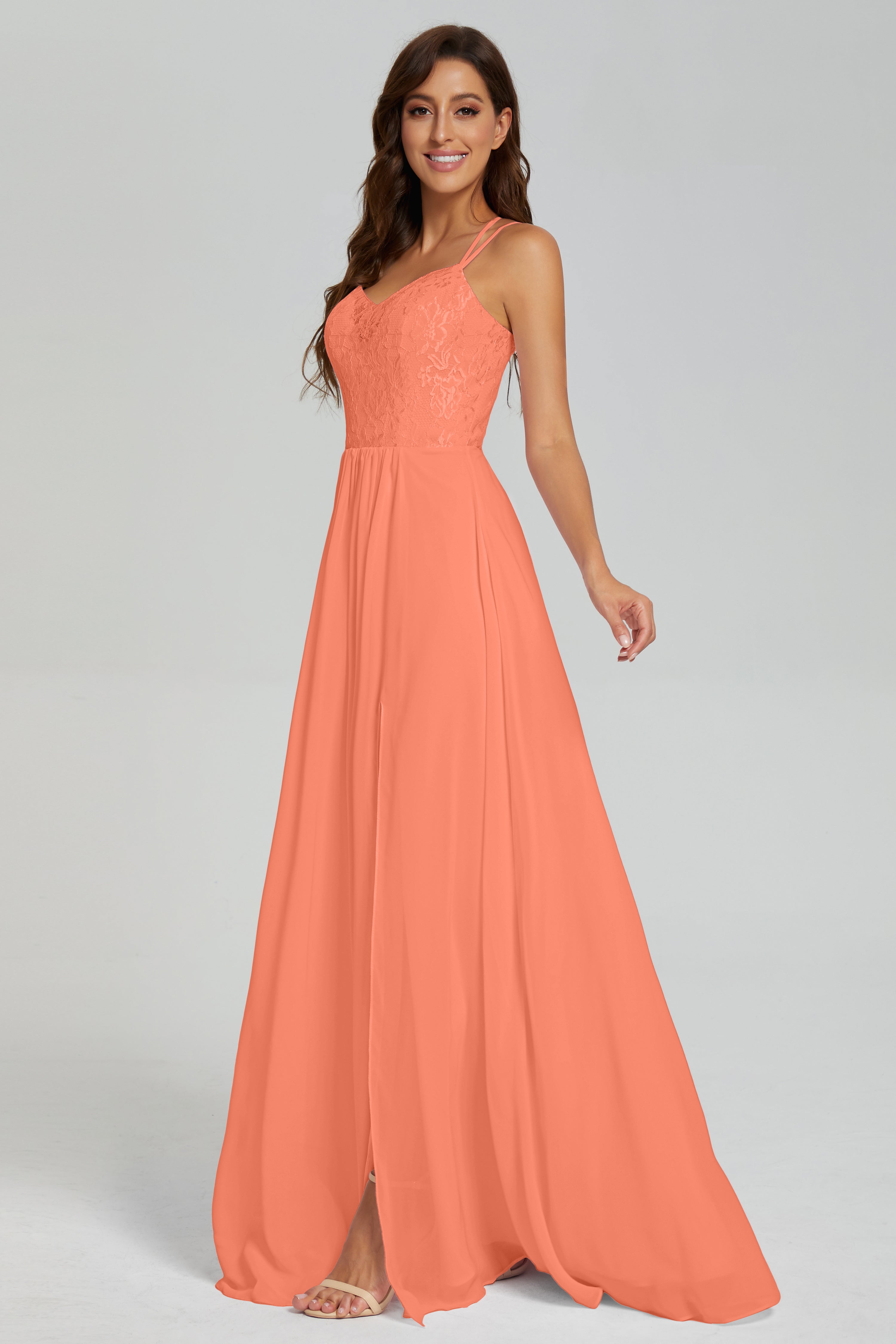 Criss Cross Spaghetti Straps Chiffon Prom Dresses