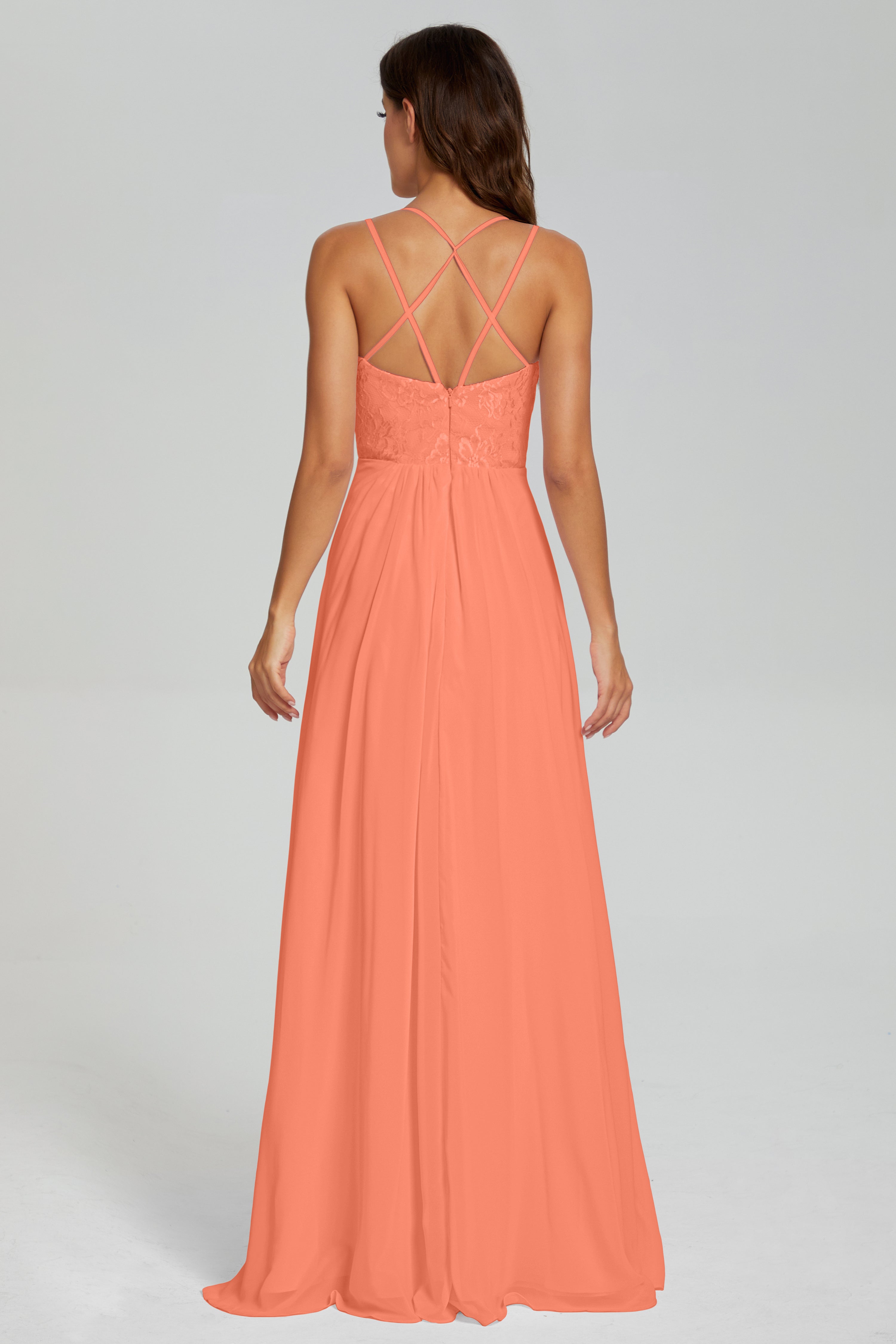 Criss Cross Spaghetti Straps Chiffon Prom Dresses