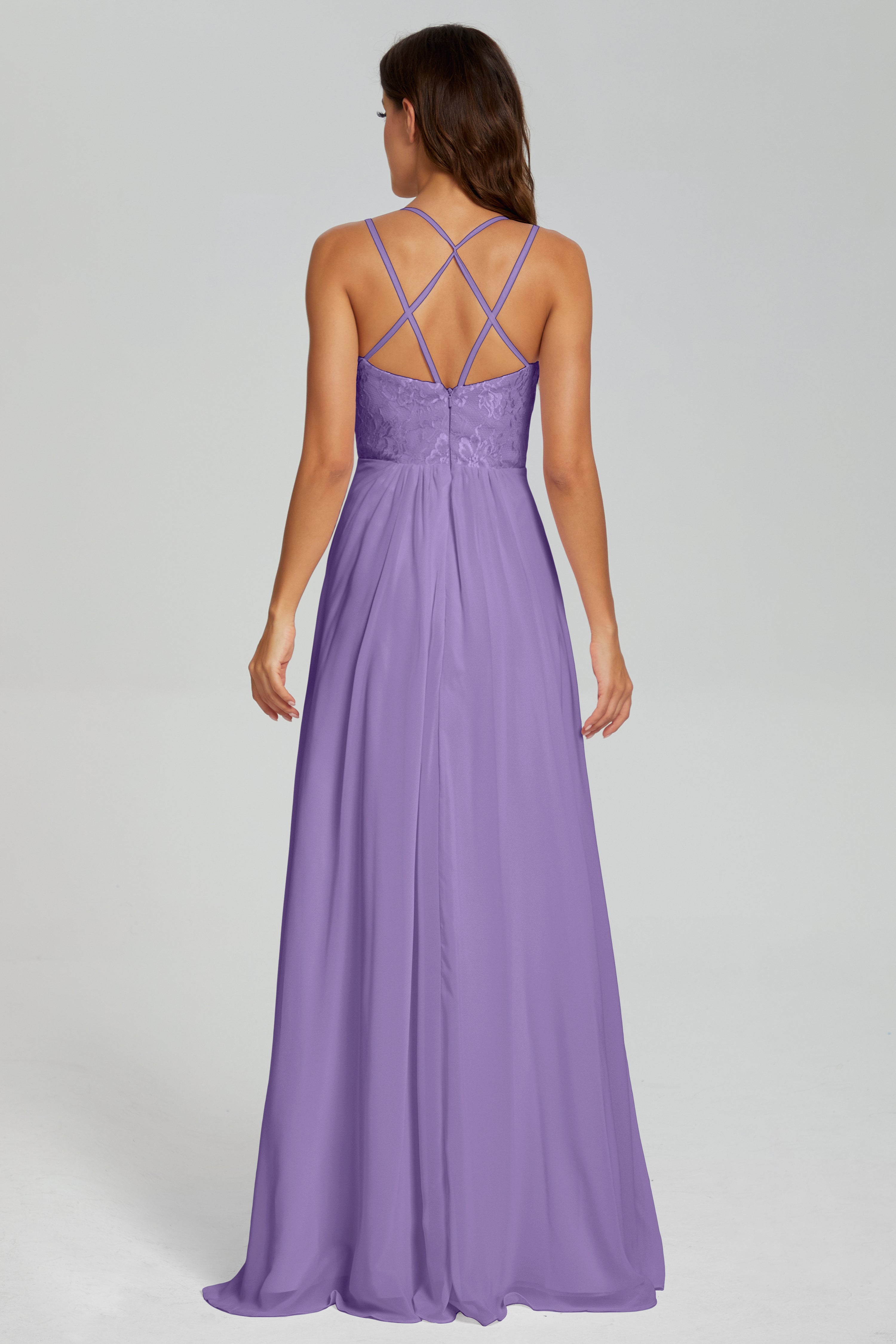 Criss Cross Spaghetti Straps Chiffon Prom Dresses