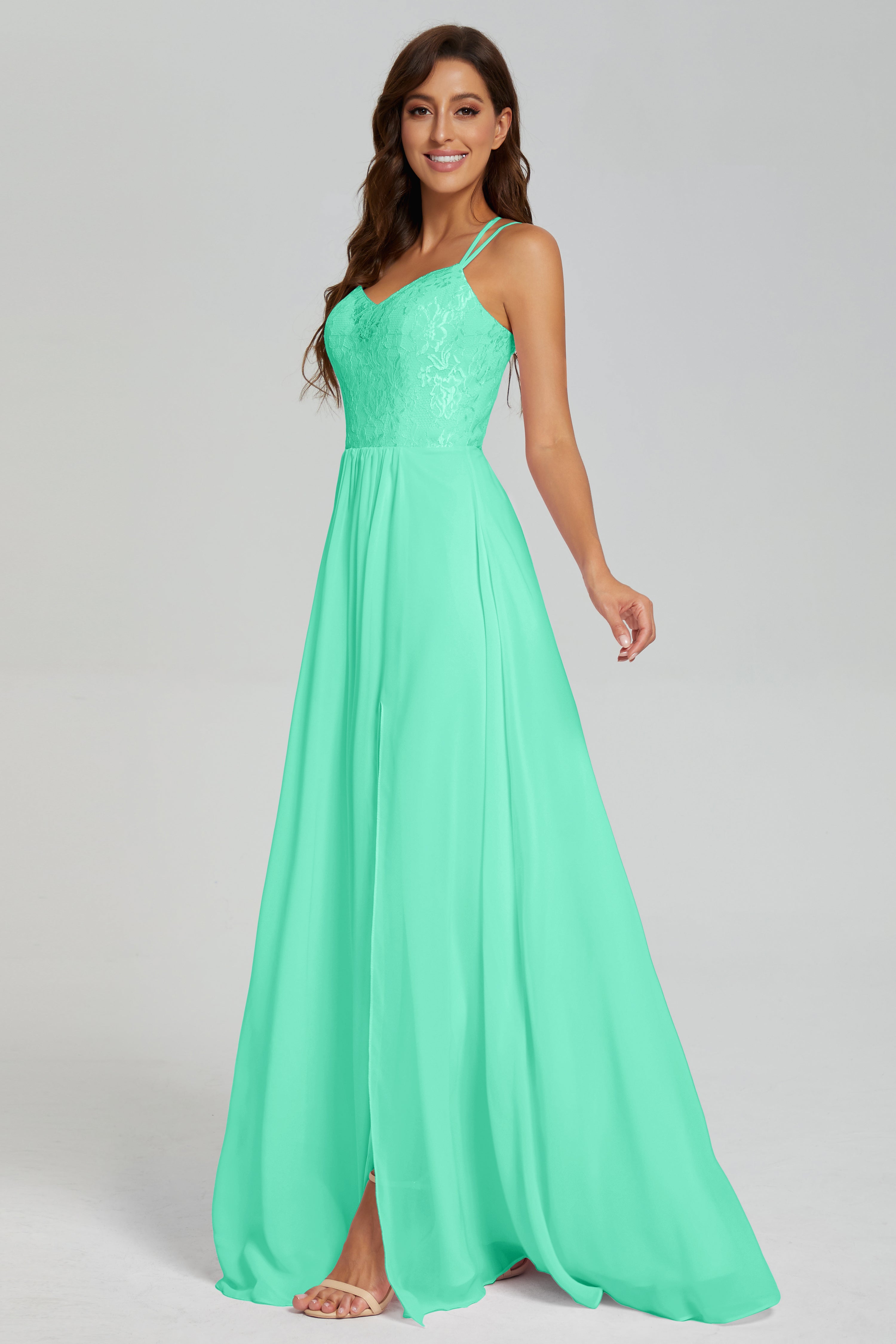 Criss Cross Spaghetti Straps Chiffon Prom Dresses