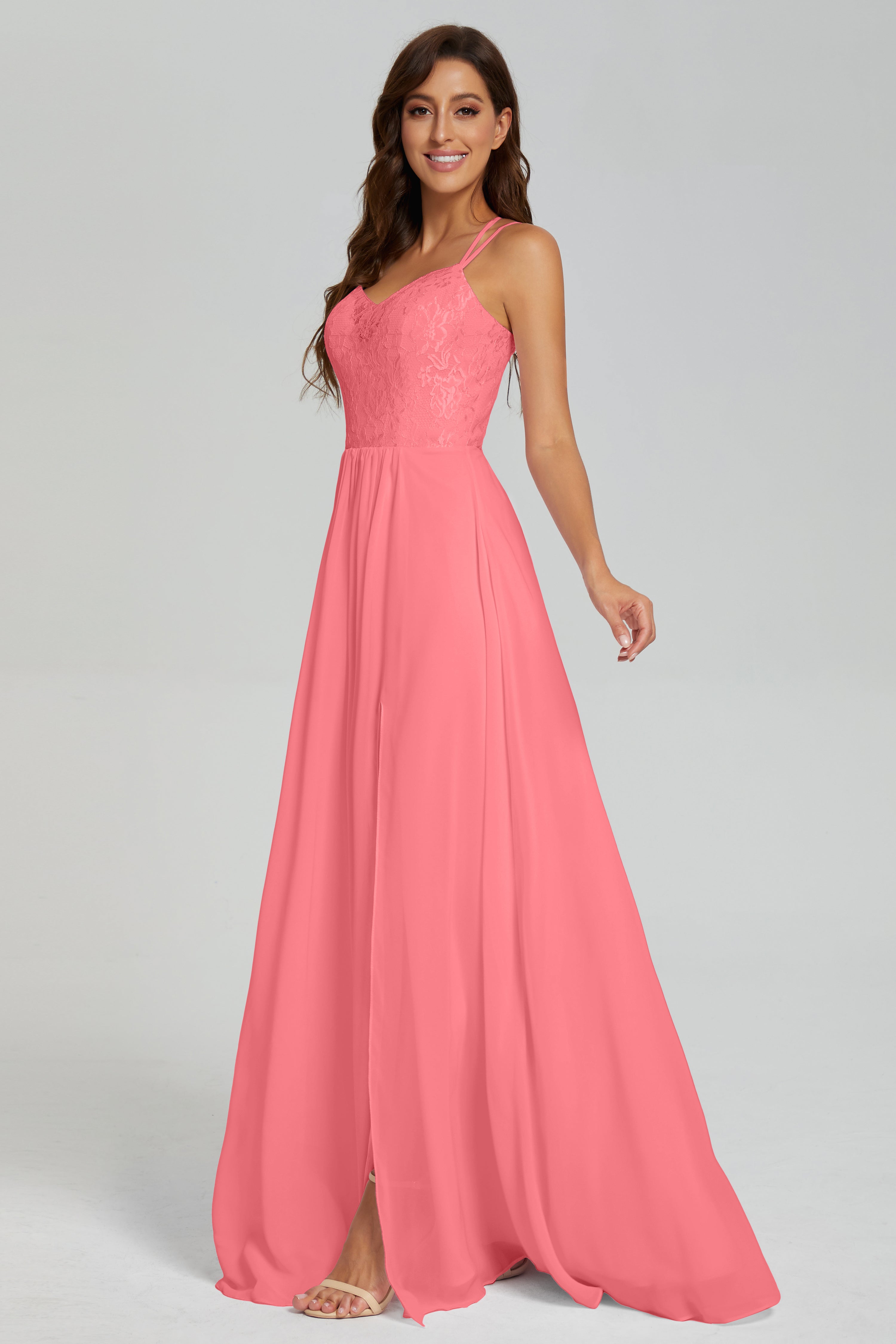 Criss Cross Spaghetti Straps Chiffon Prom Dresses