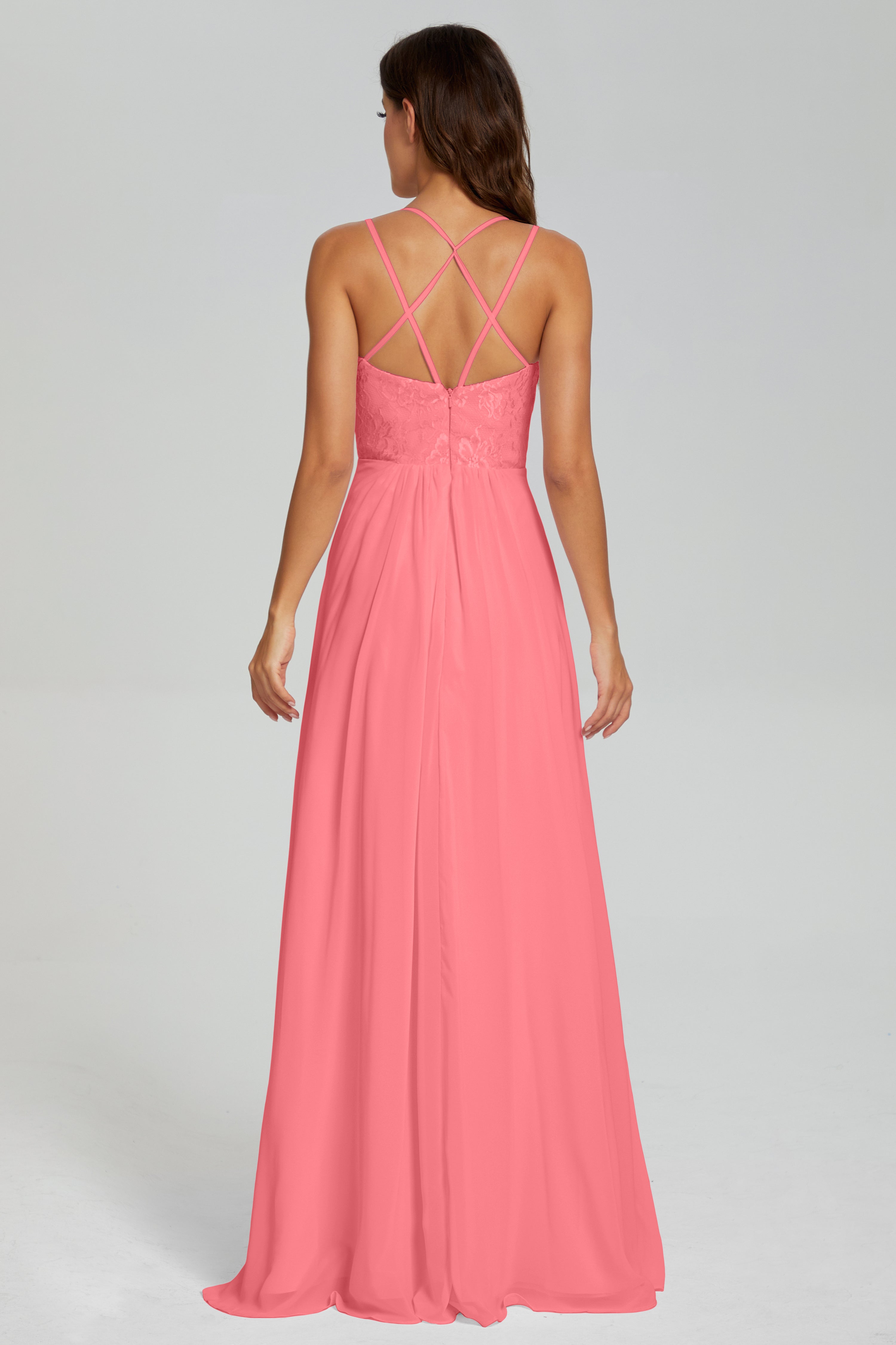 Criss Cross Spaghetti Straps Chiffon Prom Dresses