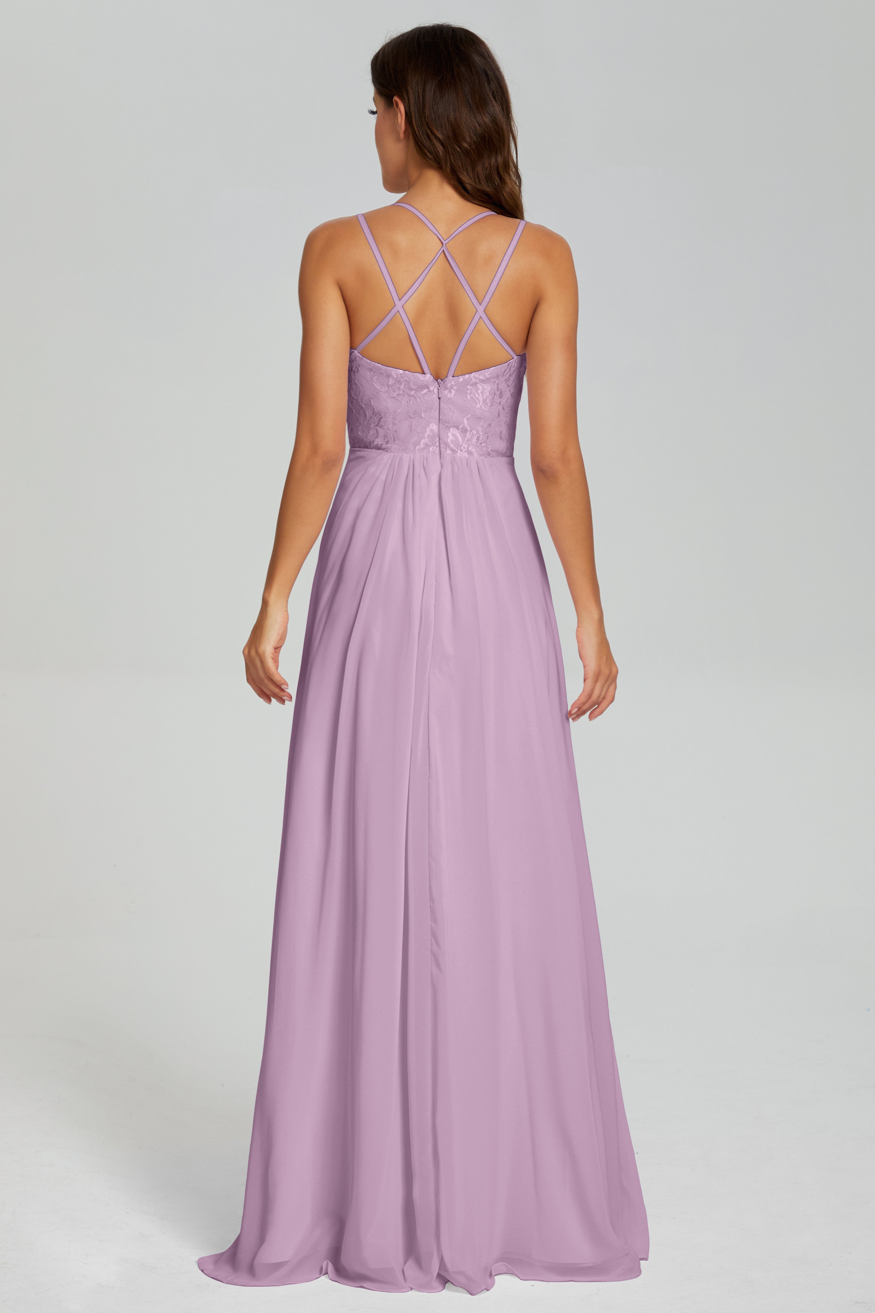 Criss Cross Spaghetti Straps Chiffon Prom Dresses