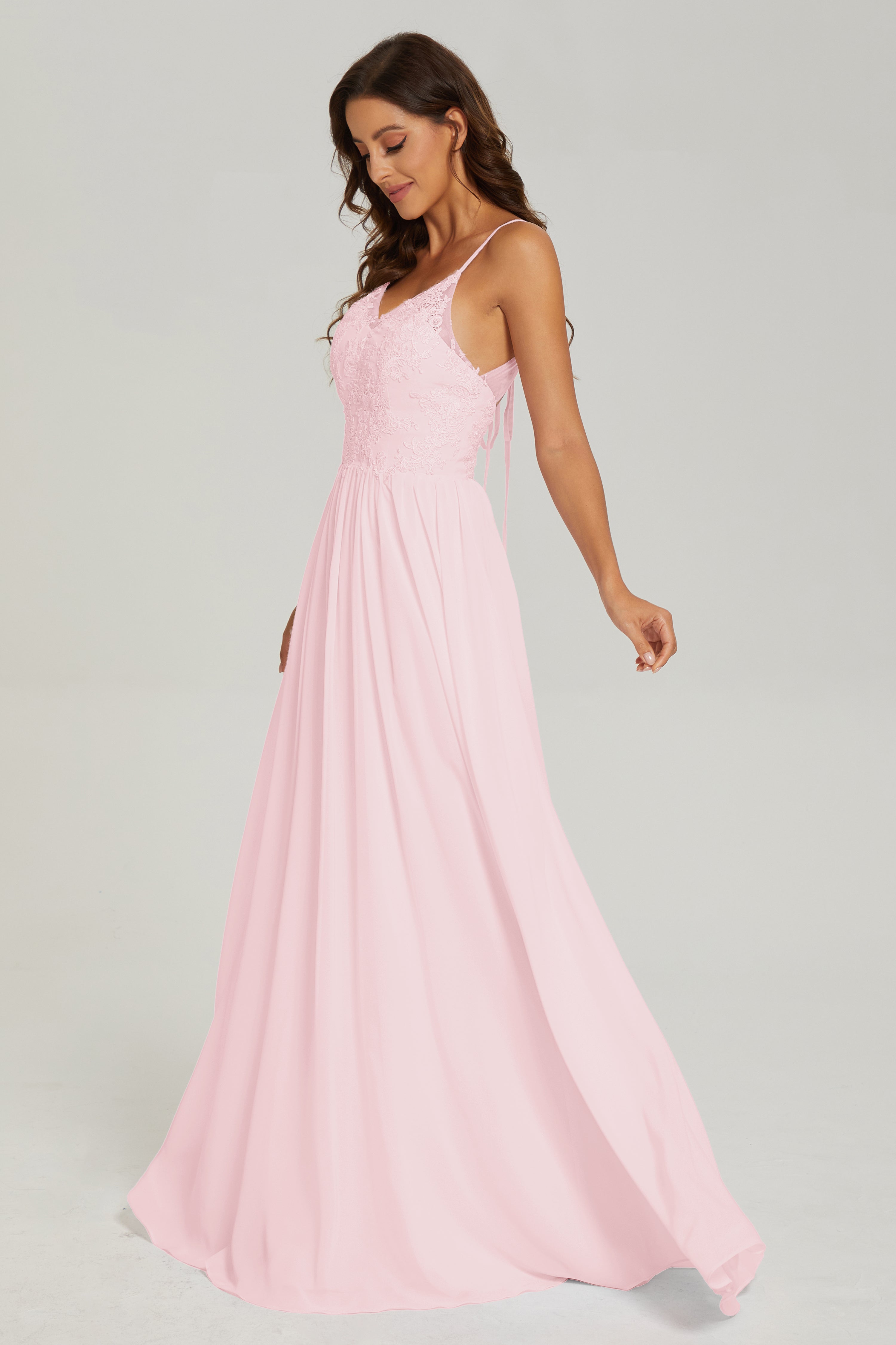 Floor Legnth Spaghetti Straps Lace Prom Dresses